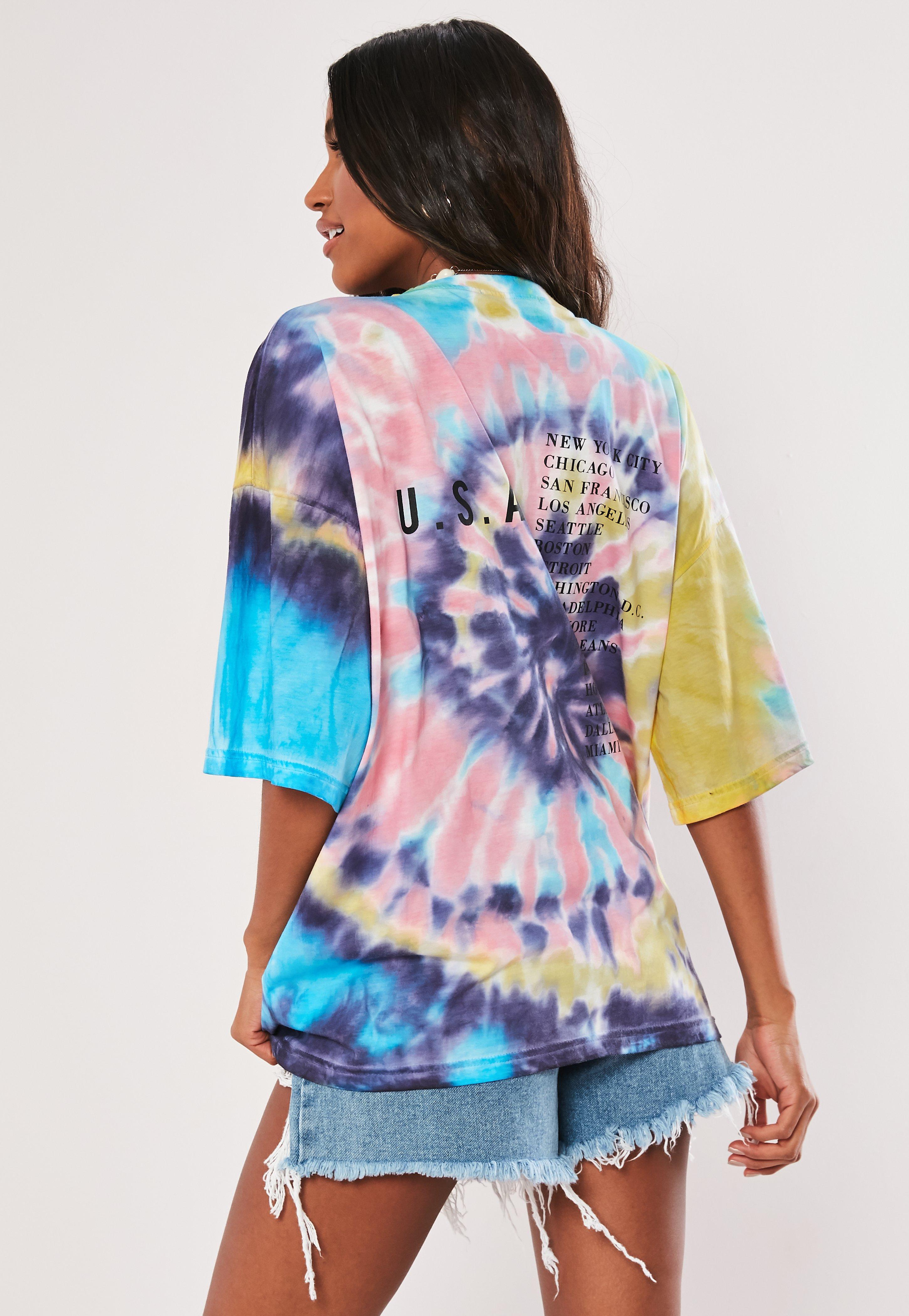 Missguided Cotton Blue Tie Dye Graphic Back Oversized T Shirt - Lyst