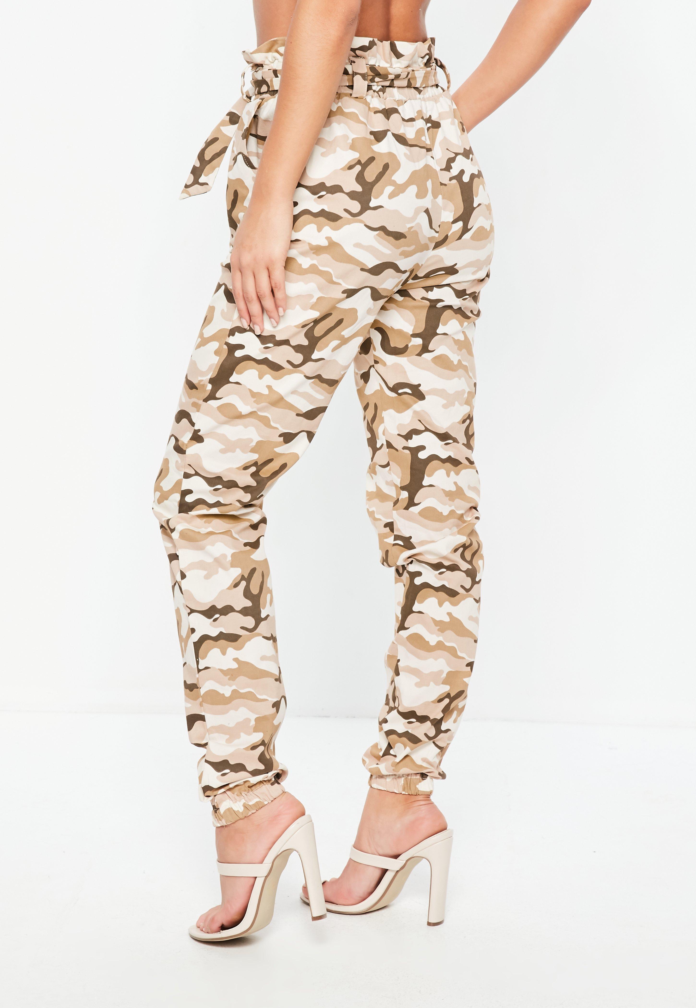 Missguided Cotton Tall Khaki High Waisted Camo Cargo Pants in Natural - Lyst