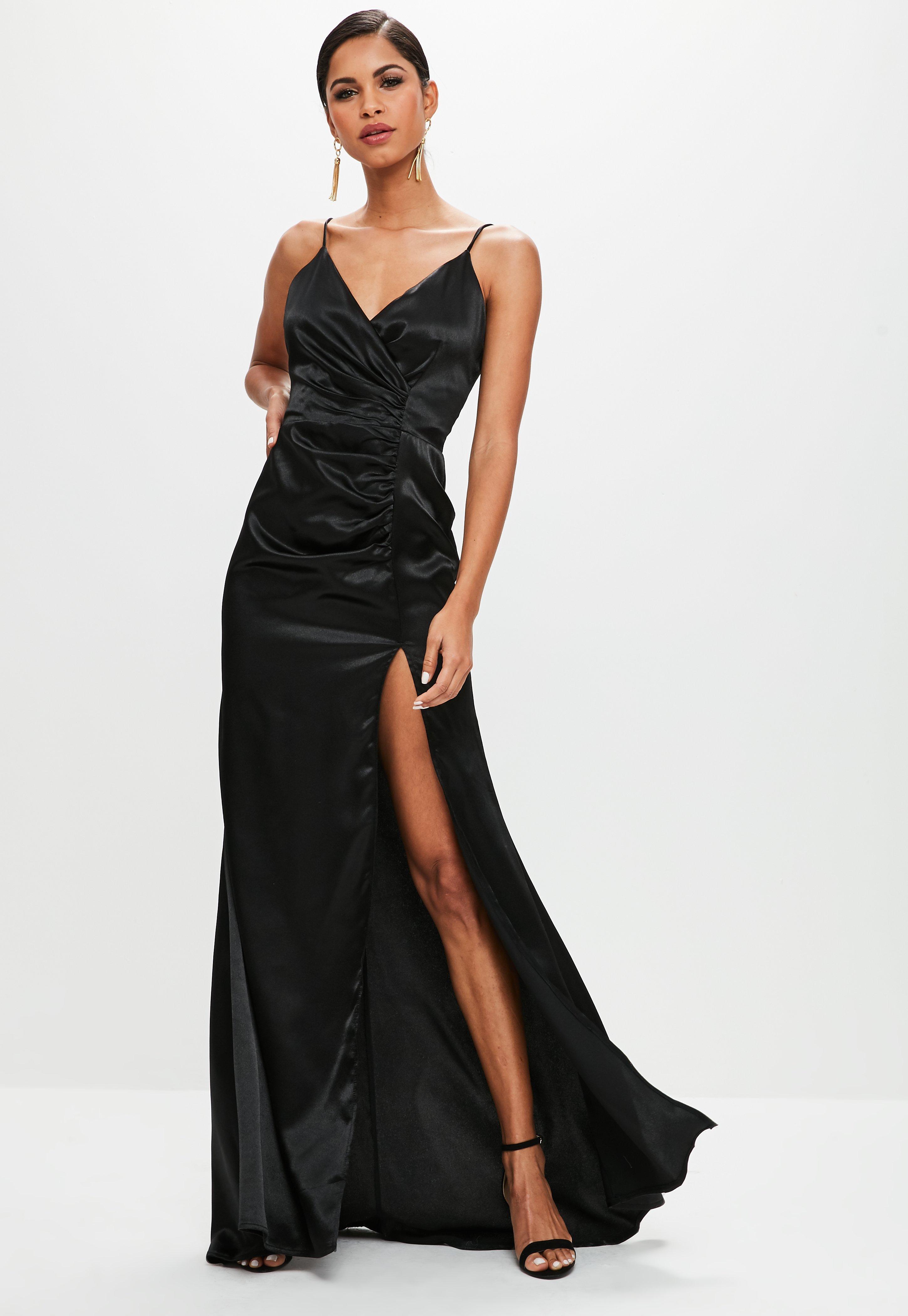 black satin maxi dress with split