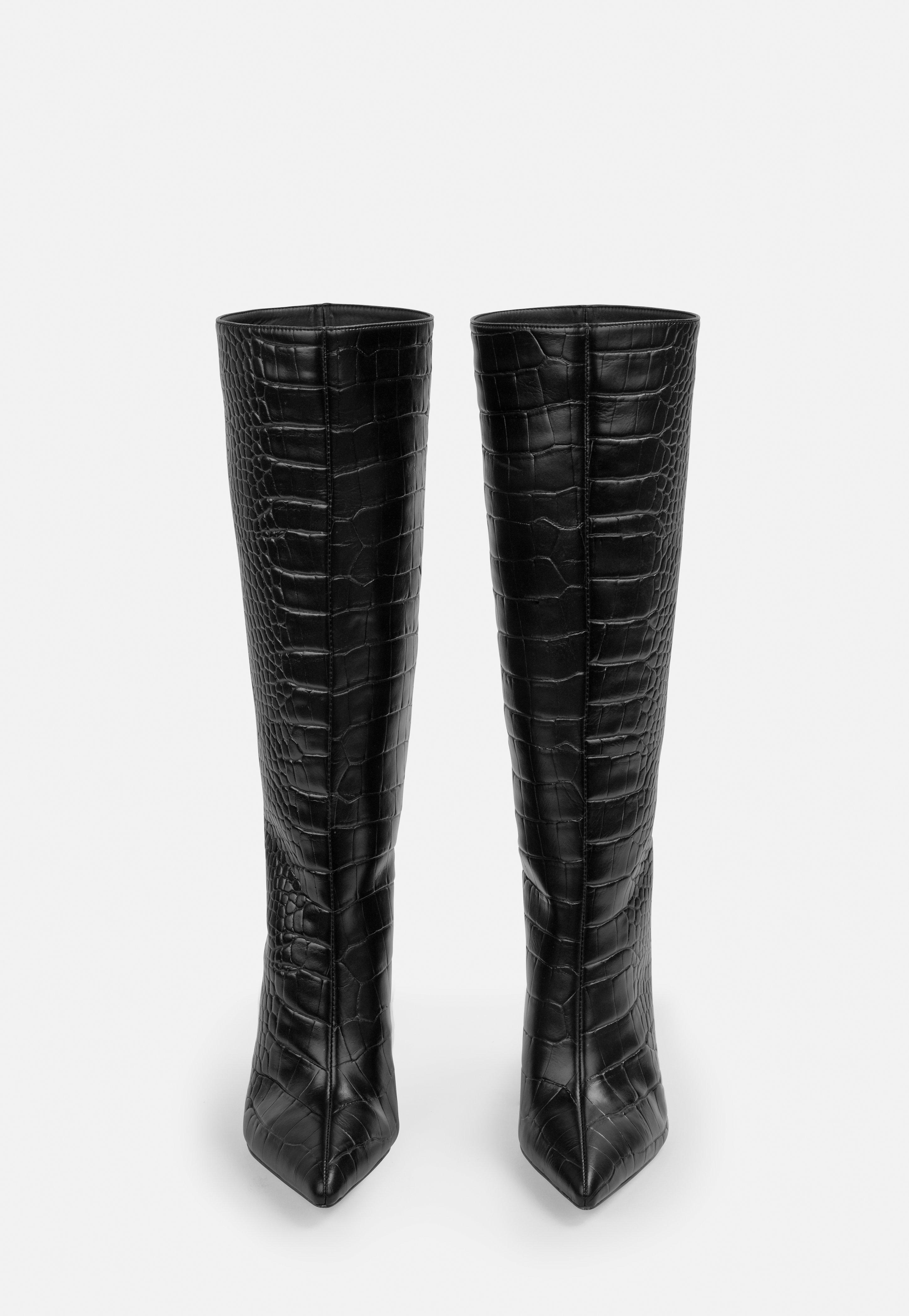 mock croc knee high boots