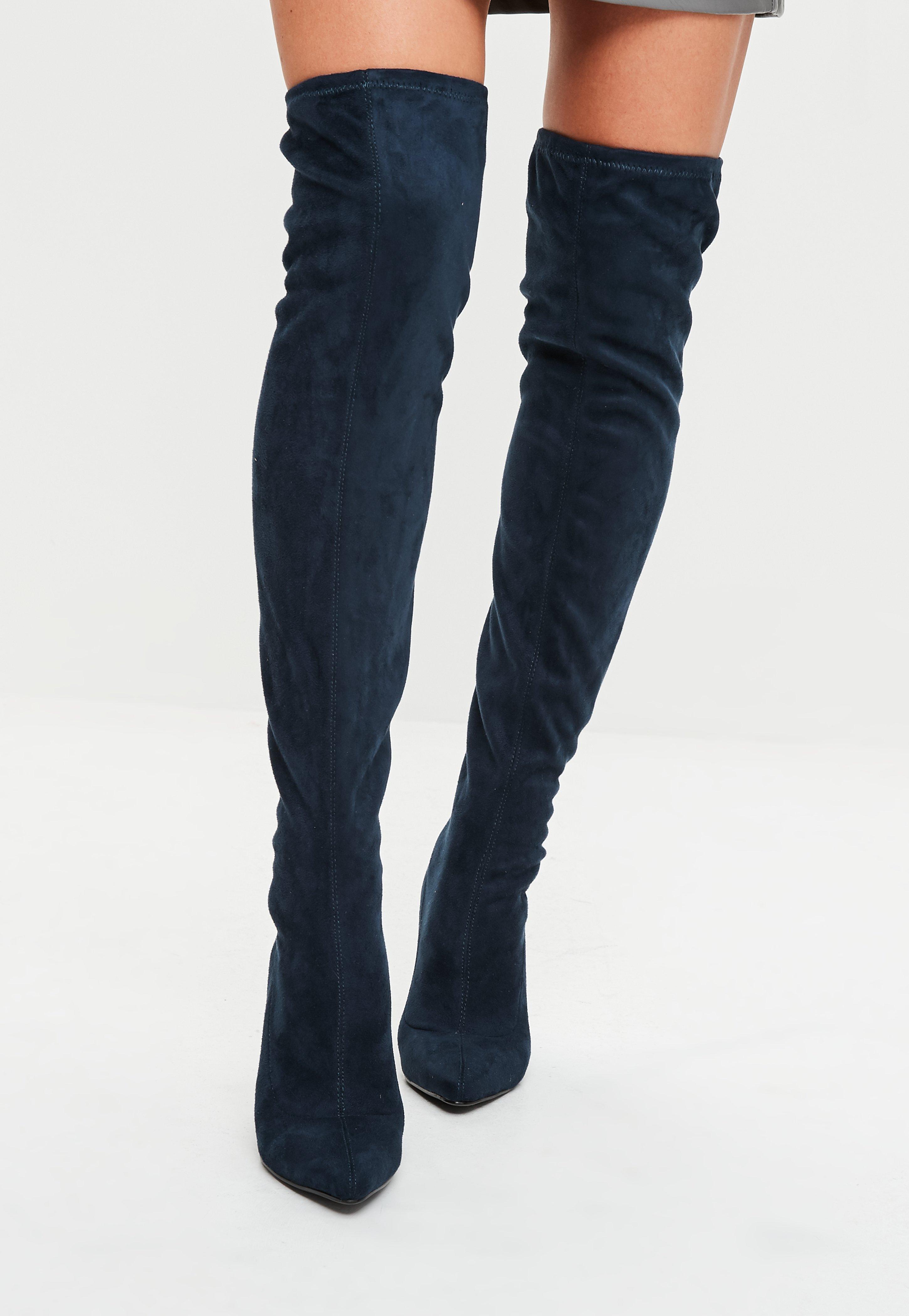 navy blue over the knee boots