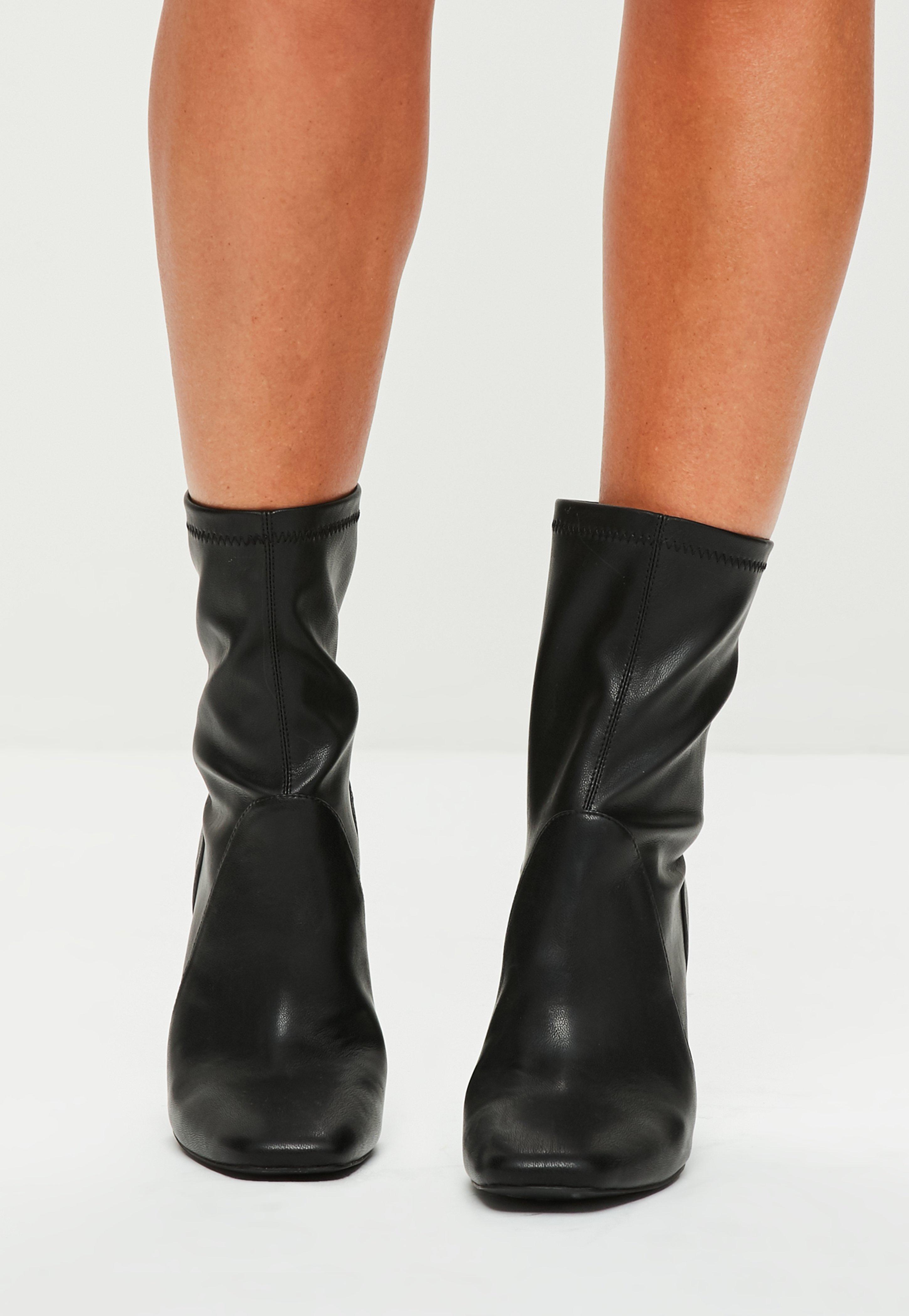 black faux leather sock boots