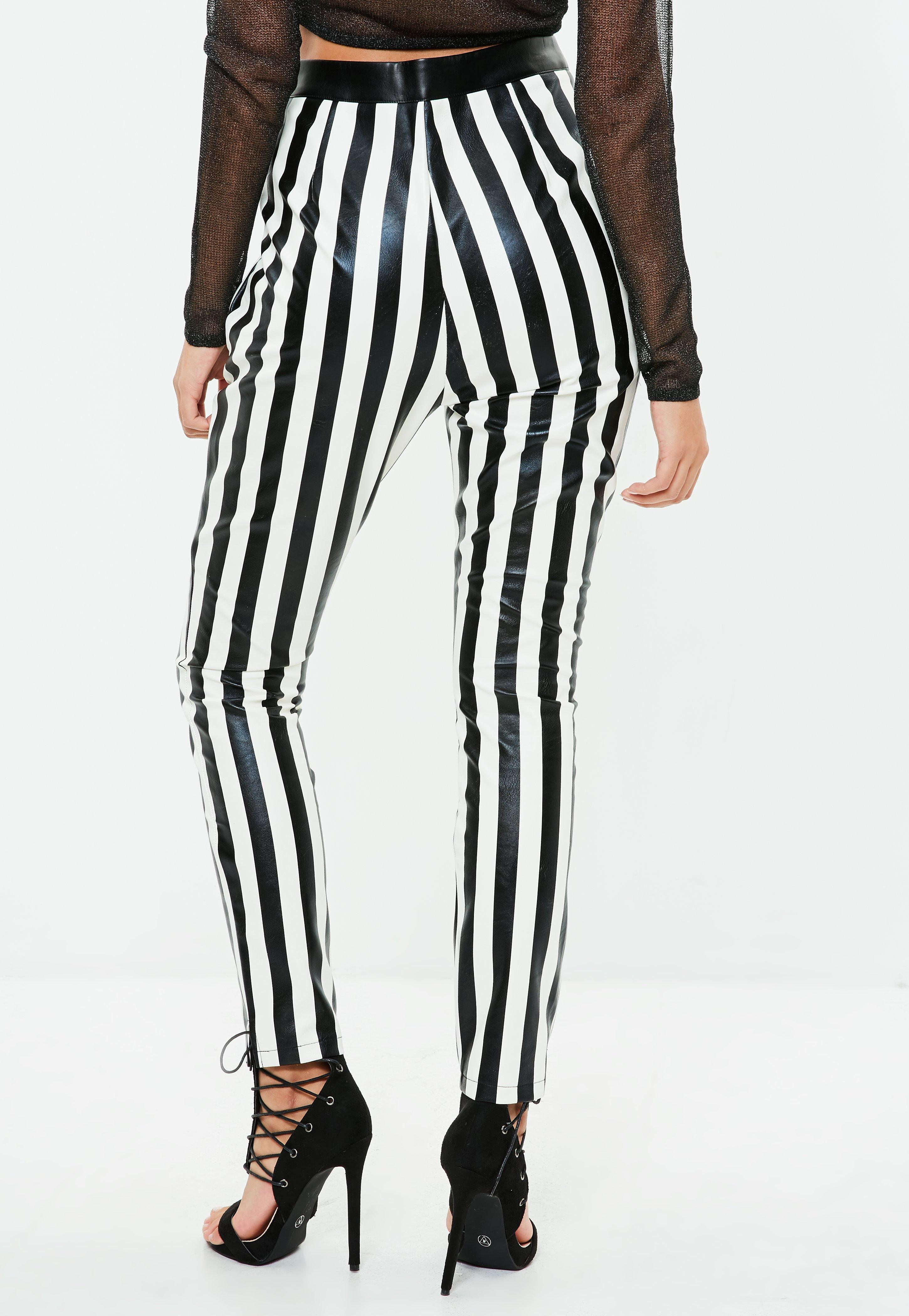 striped leather pants