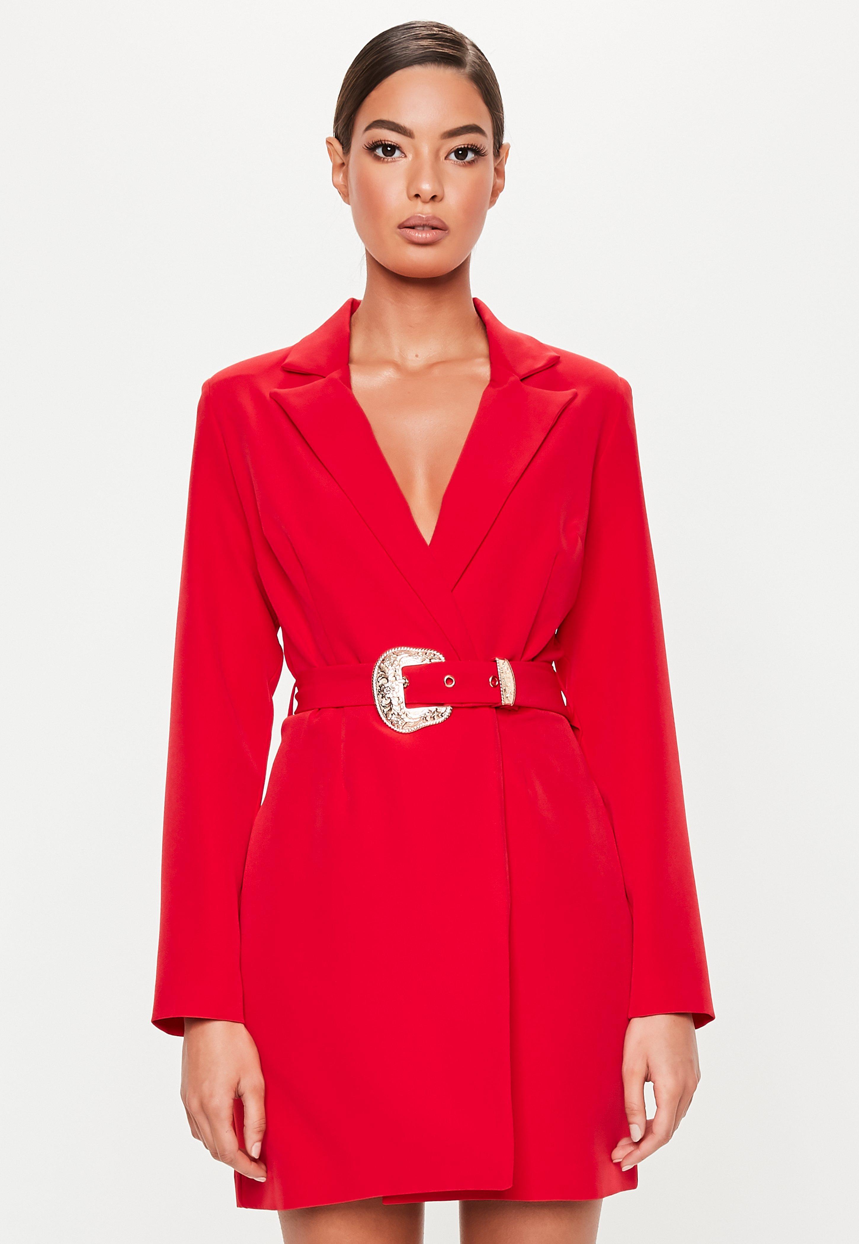 red belted blazer dress