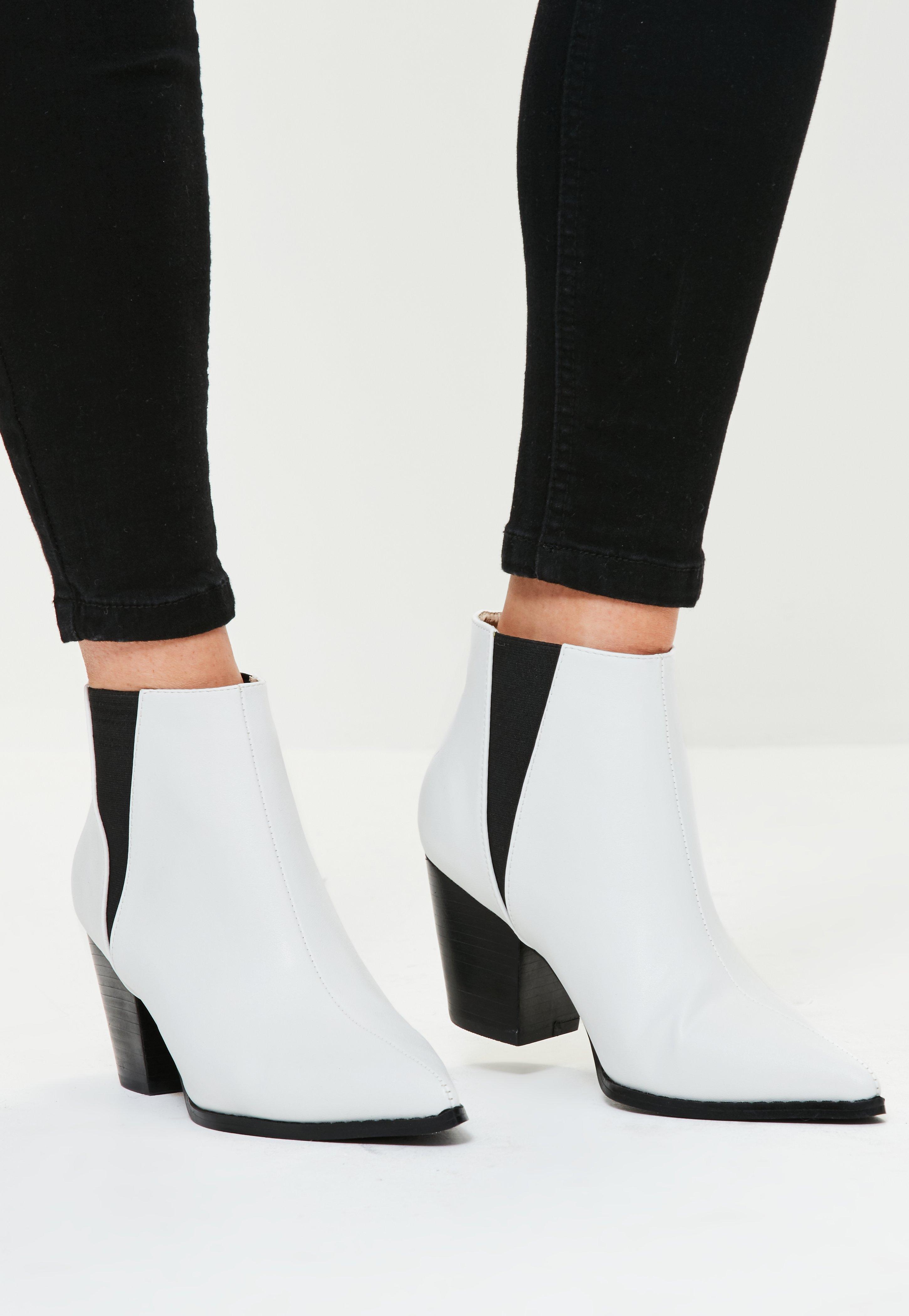 Missguided White Faux Leather Western Pointed Ankle Boots - Lyst