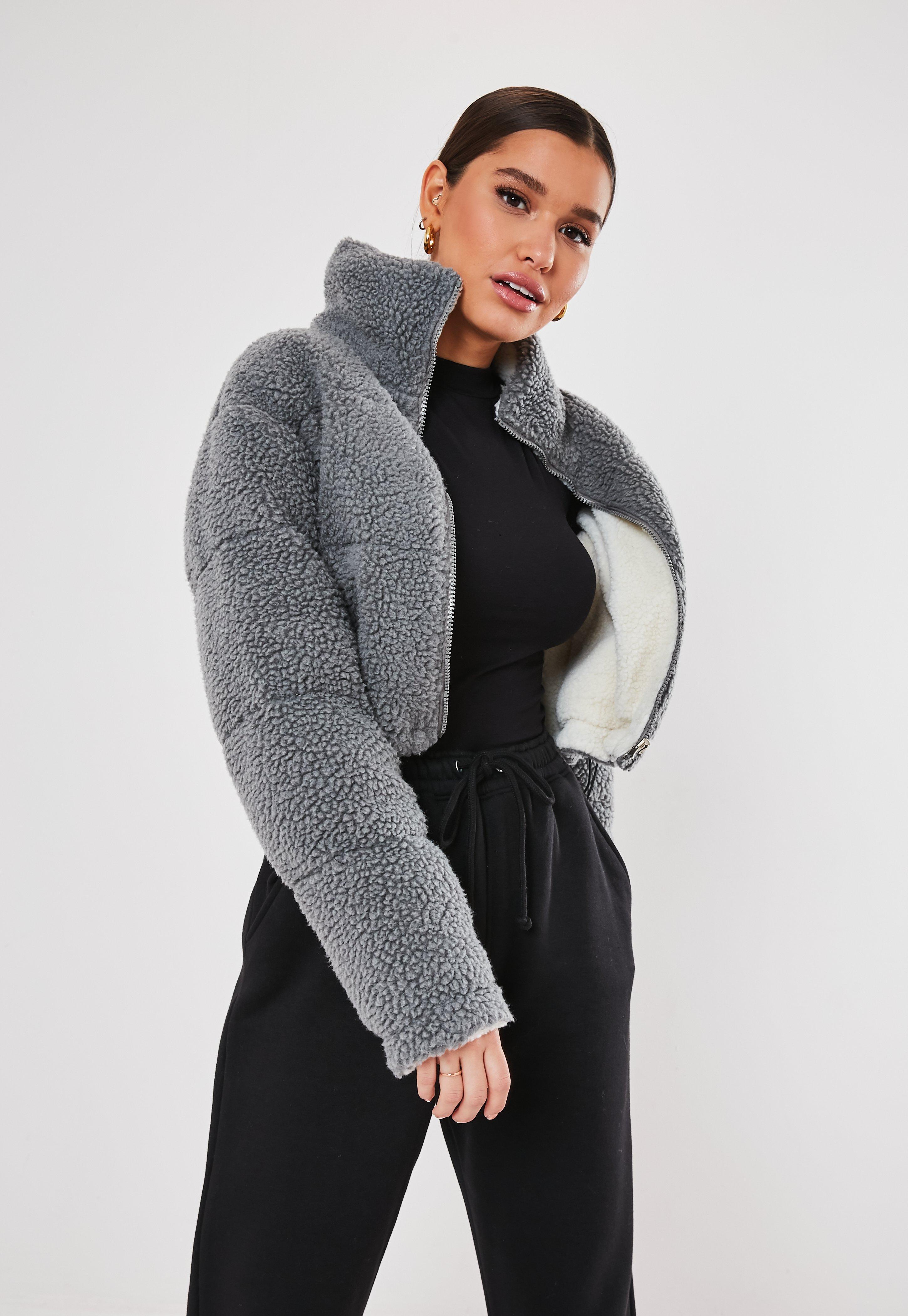 borg cropped puffer jacket