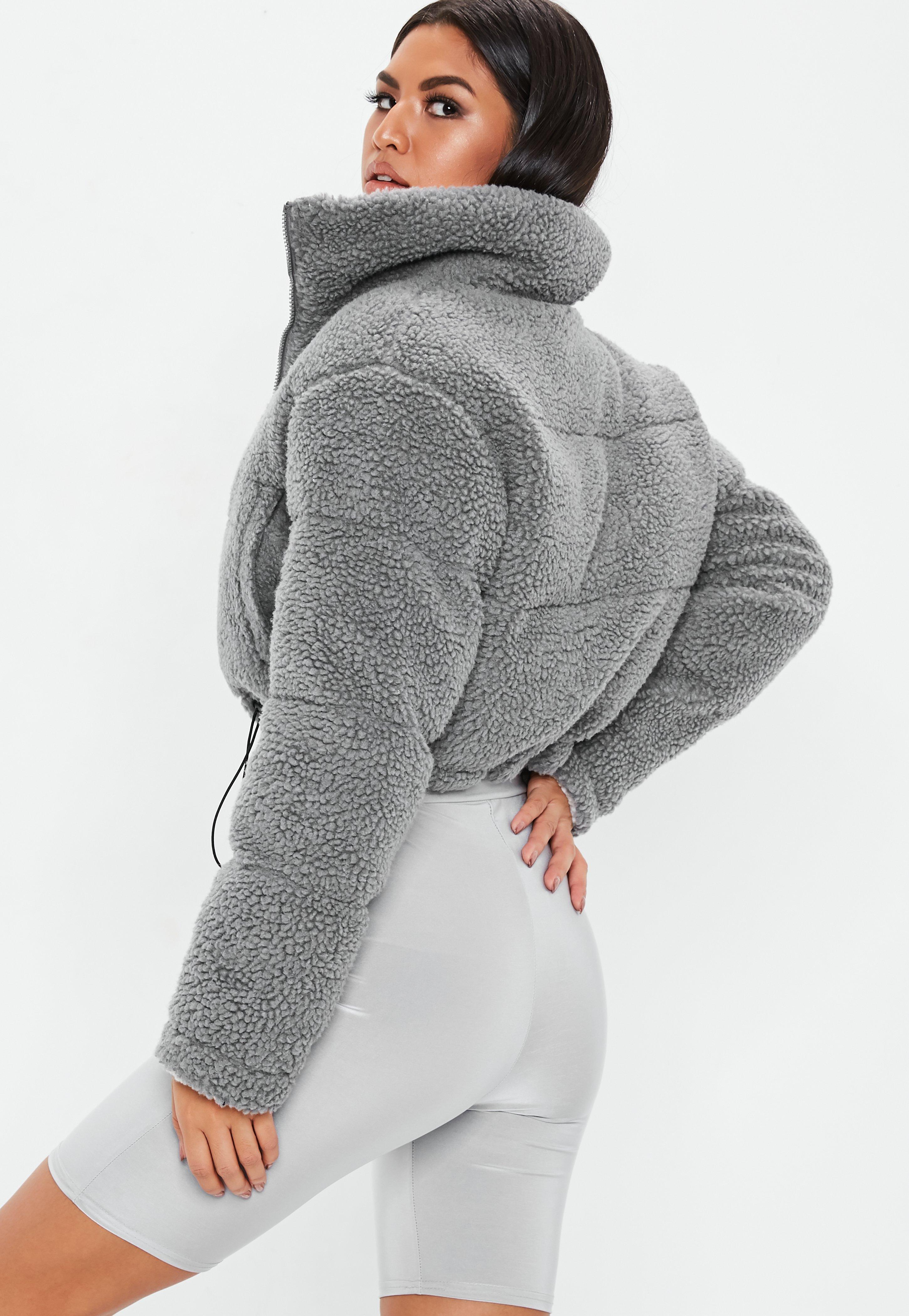 grey puffer jacket cropped