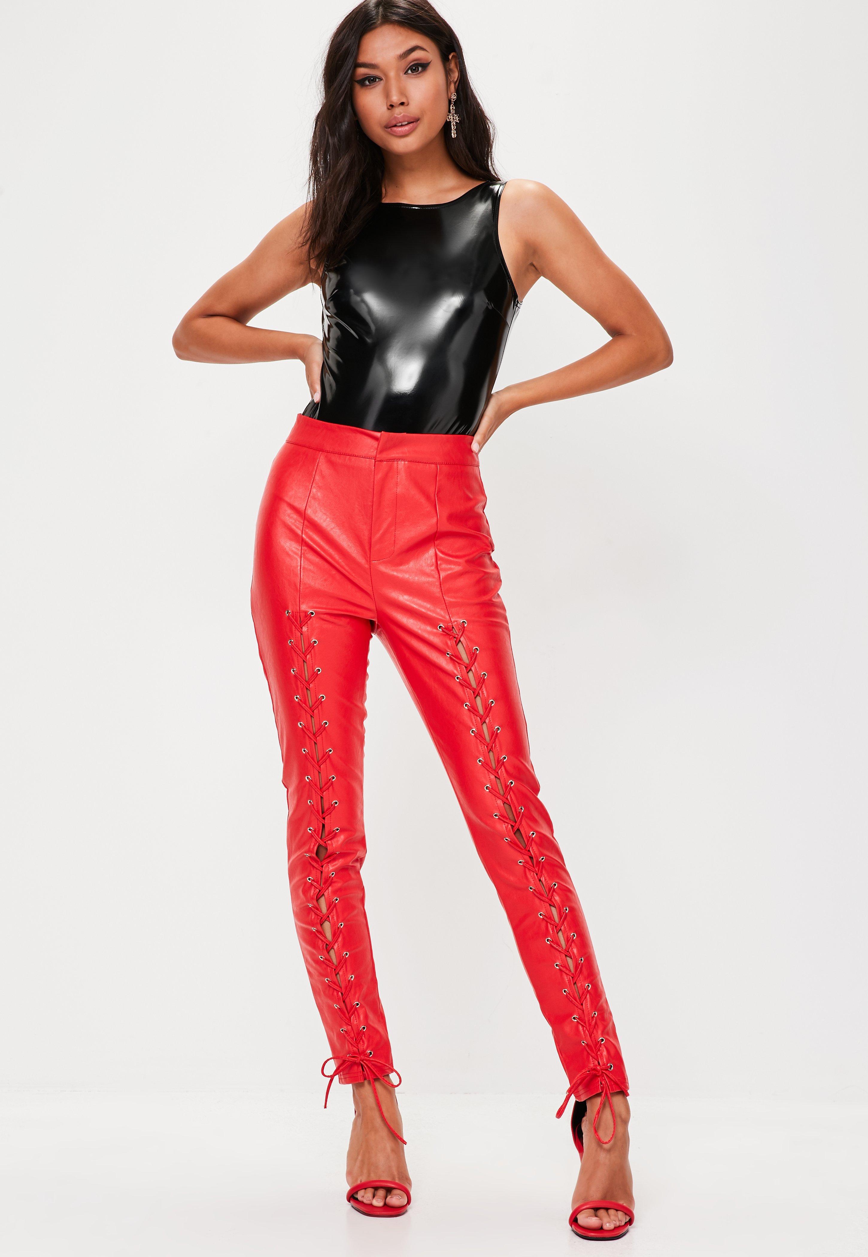 Lyst Missguided Black Scoop Back Vinyl Bodysuit in Black