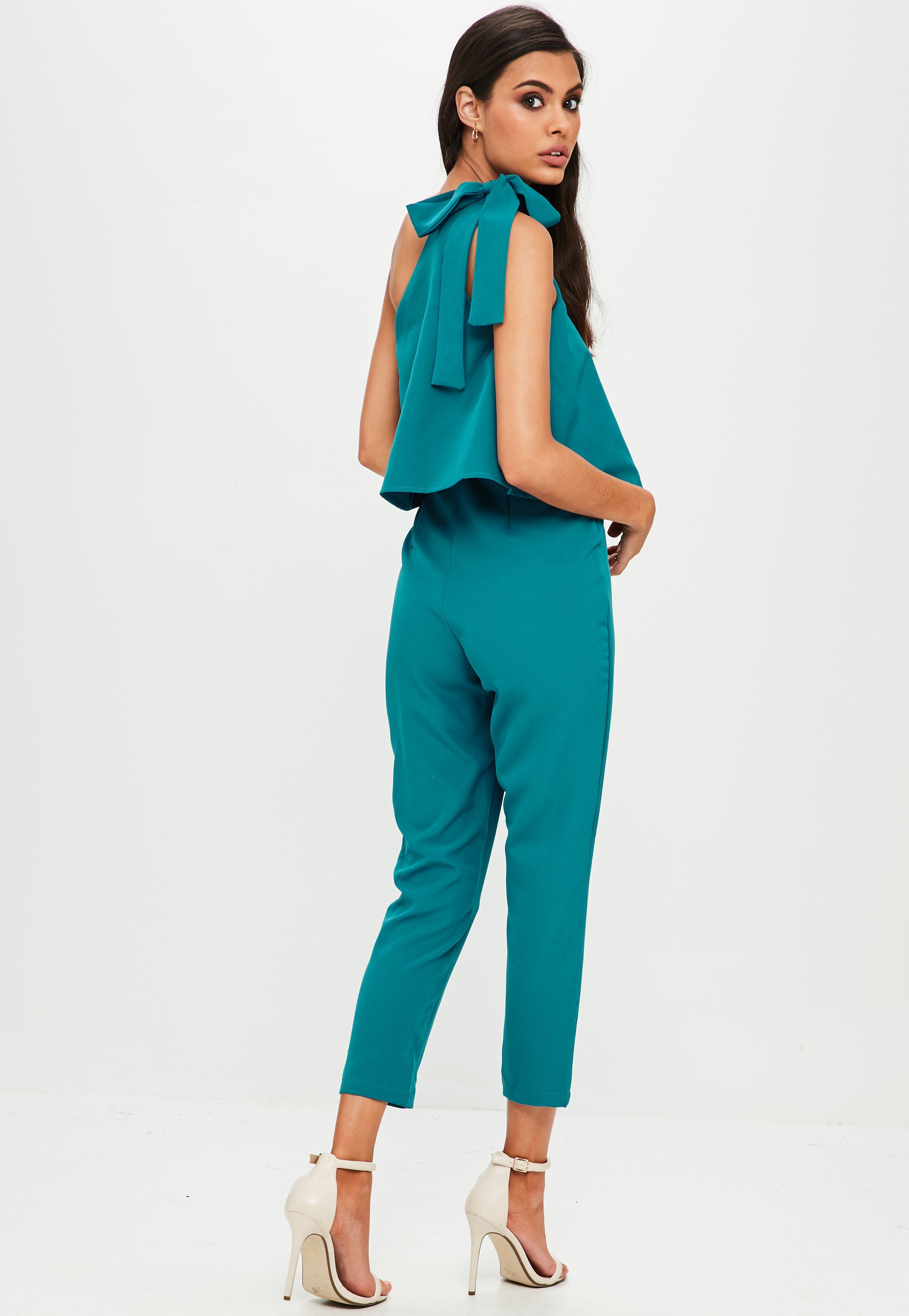 missguided one shoulder bow jumpsuit