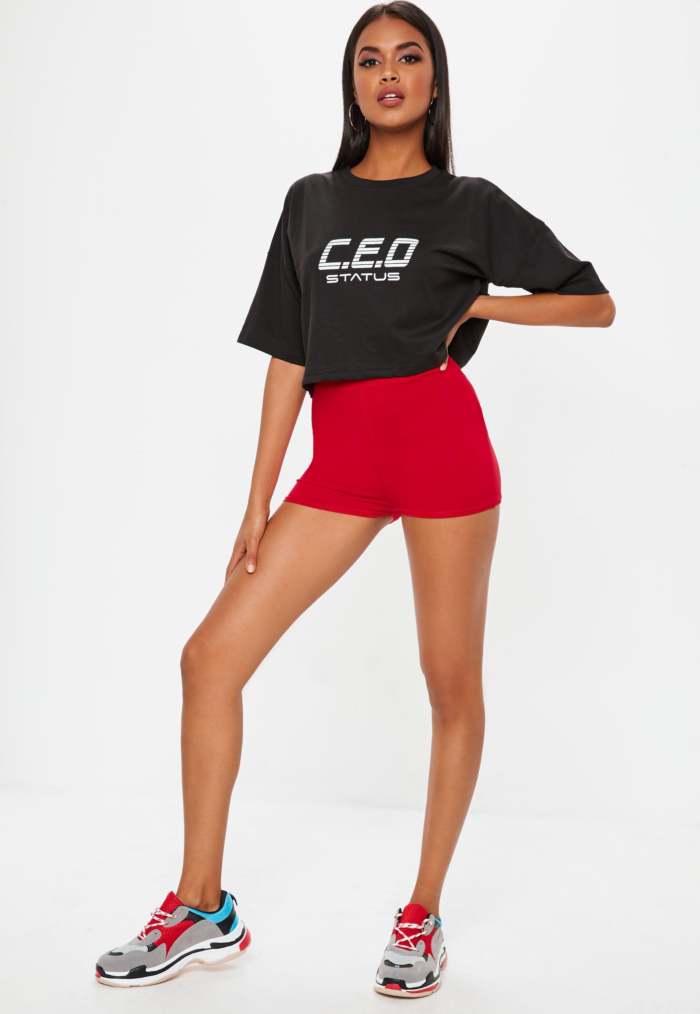 red high waisted hot pants