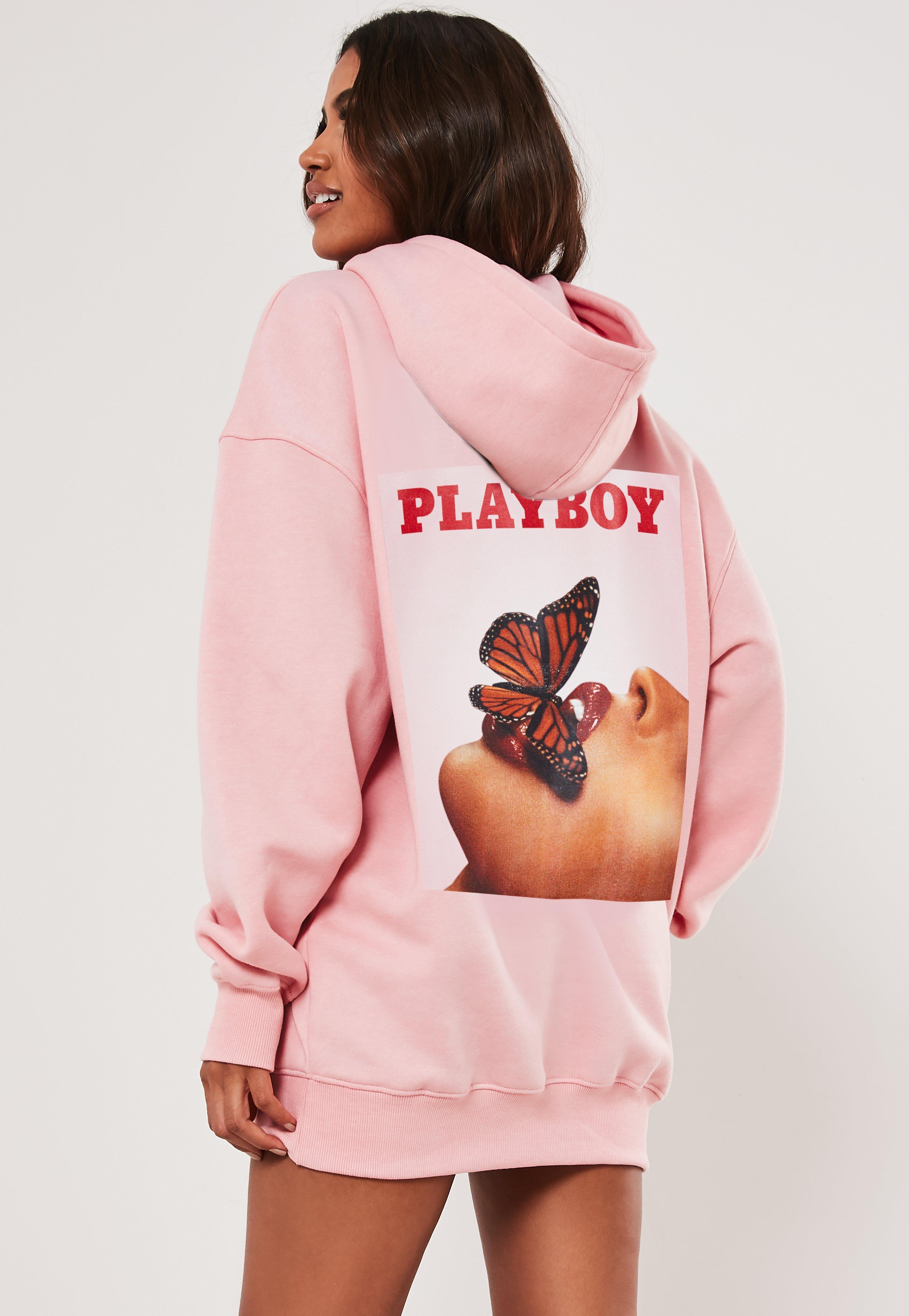 Playboy x missguided pink butterfly graphic hoodie dress Clearance