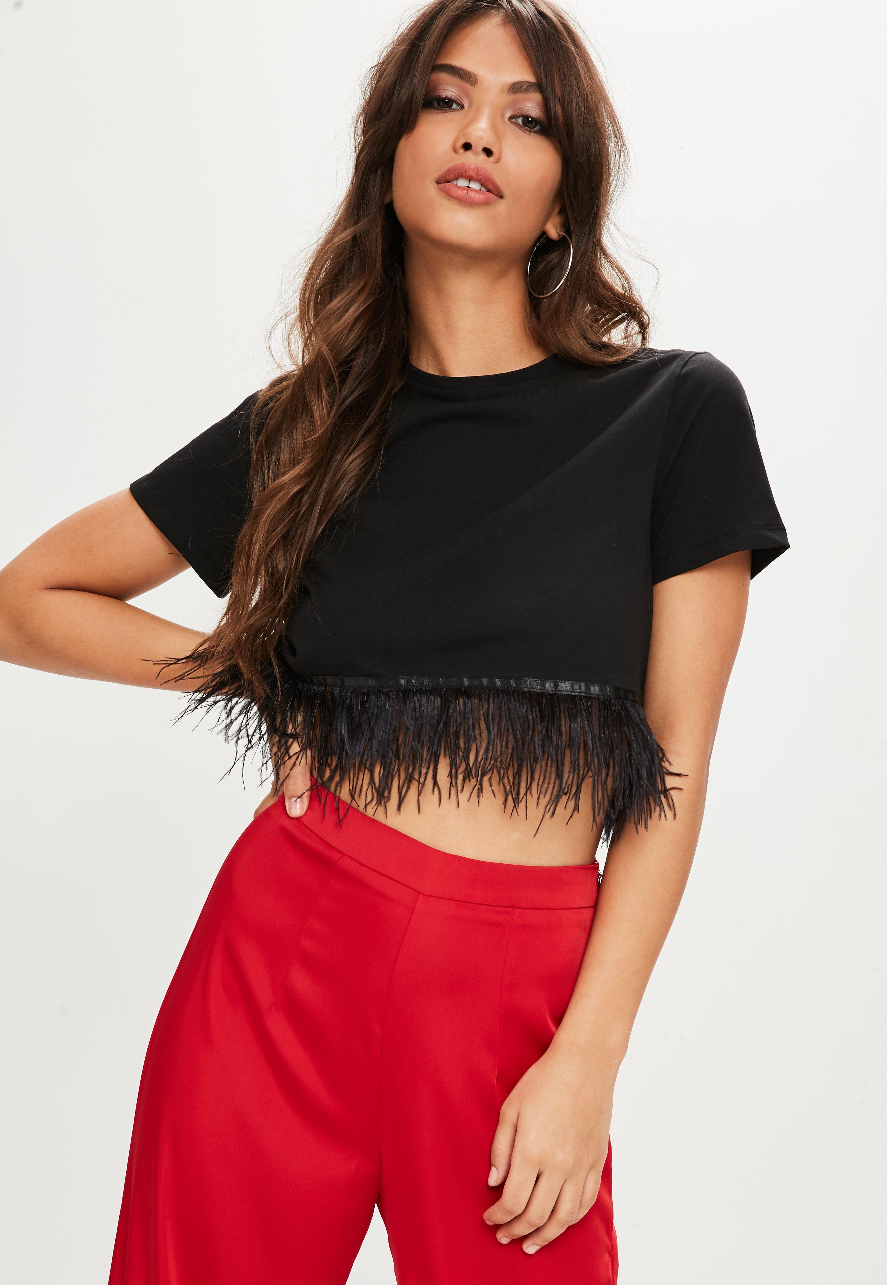 Missguided Synthetic Petite Black Feather Crop Top Lyst