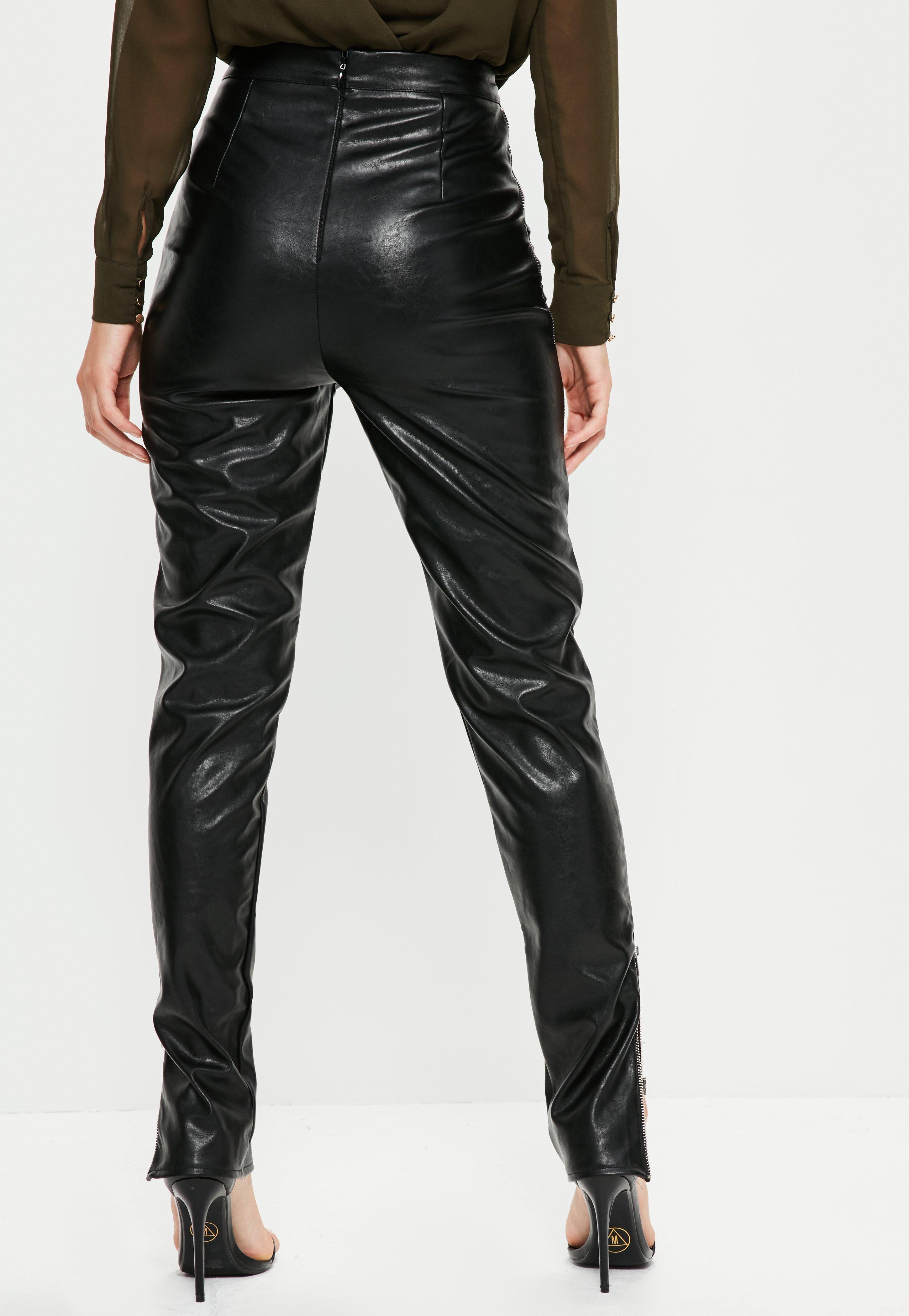 Missguided Tall Exclusive Black Faux Leather Side Zip Trousers - Lyst