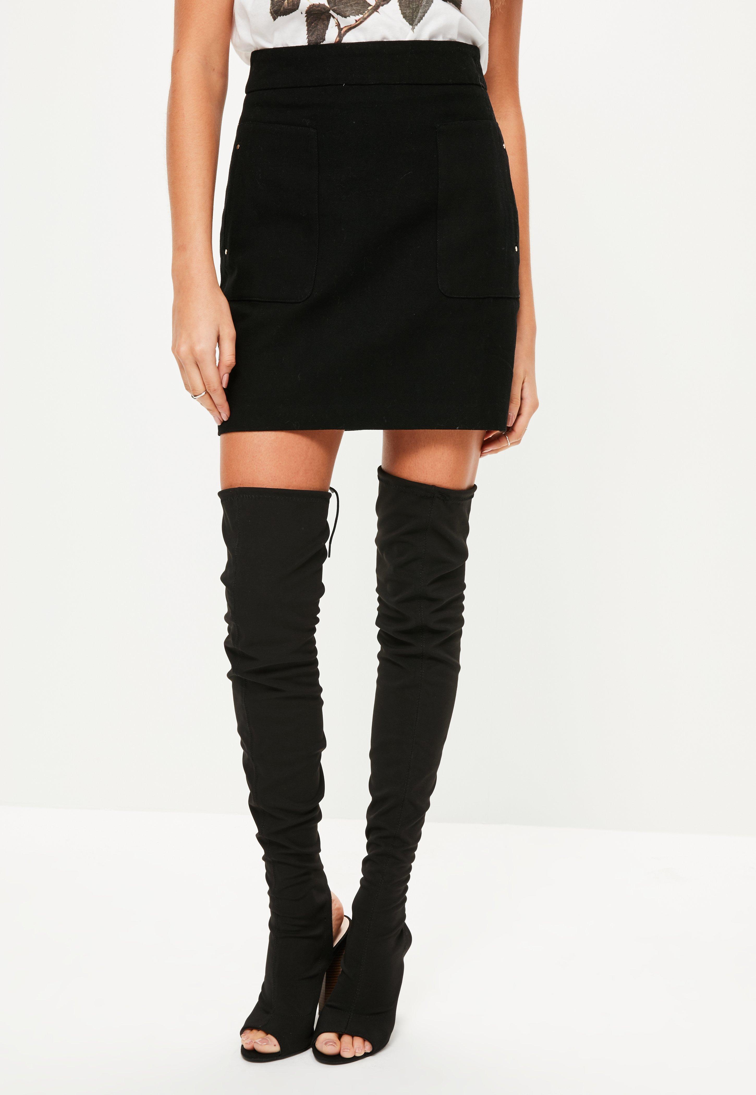 Missguided Black Textured Cotton A Line Mini Skirt in Black | Lyst