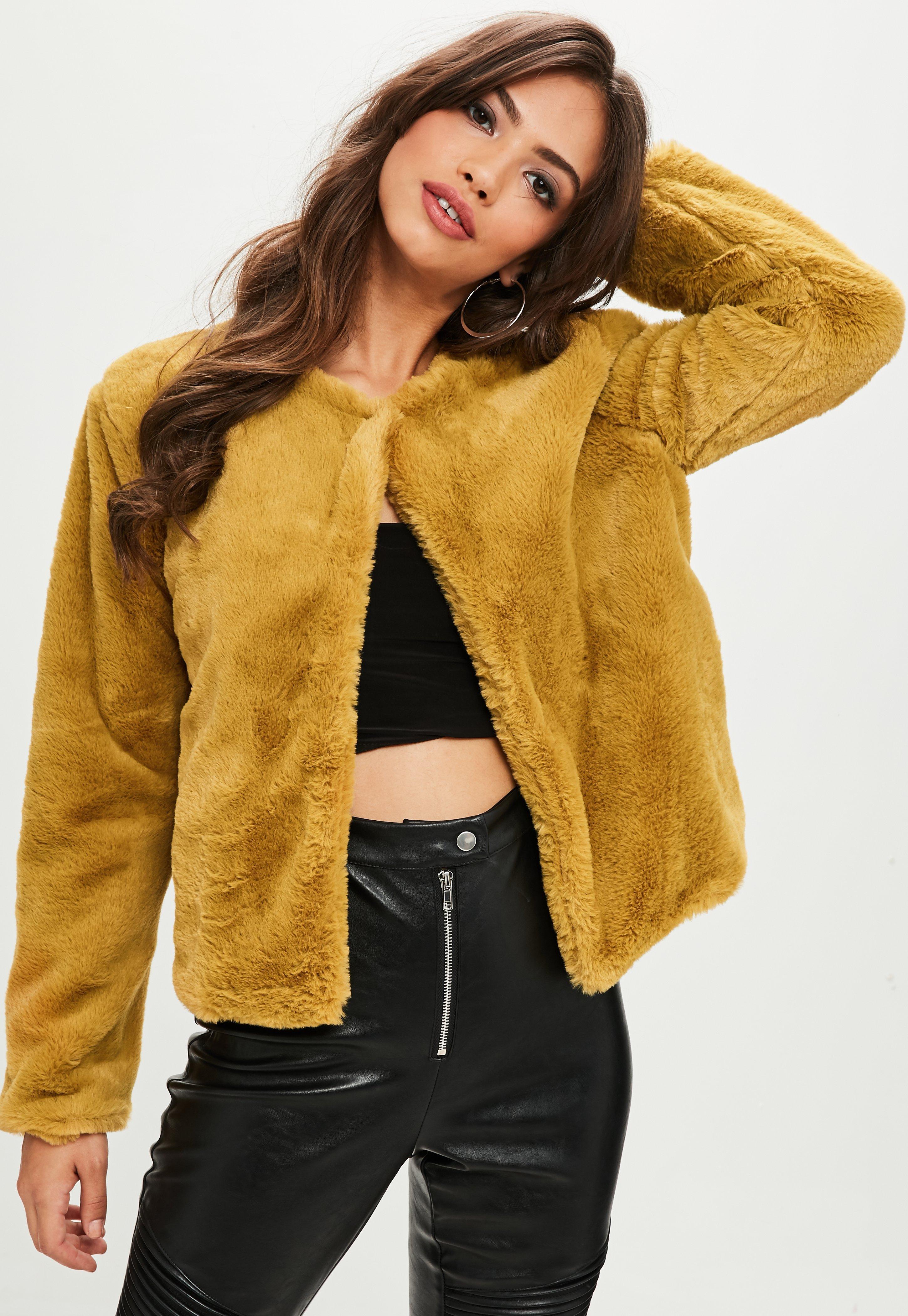 Missguided Mustard Yellow Short Faux Fur Jacket Lyst