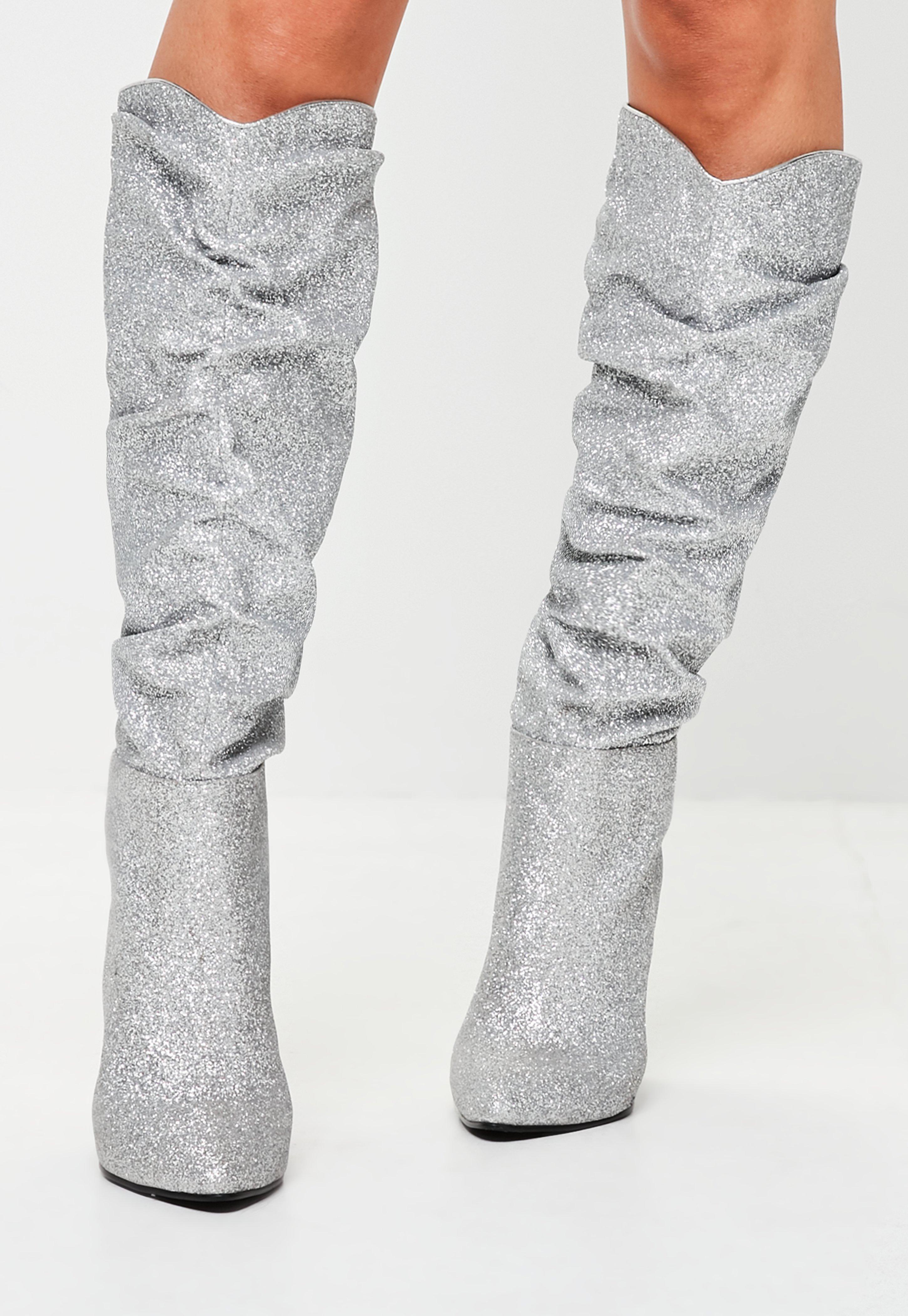 sparkly gray boots