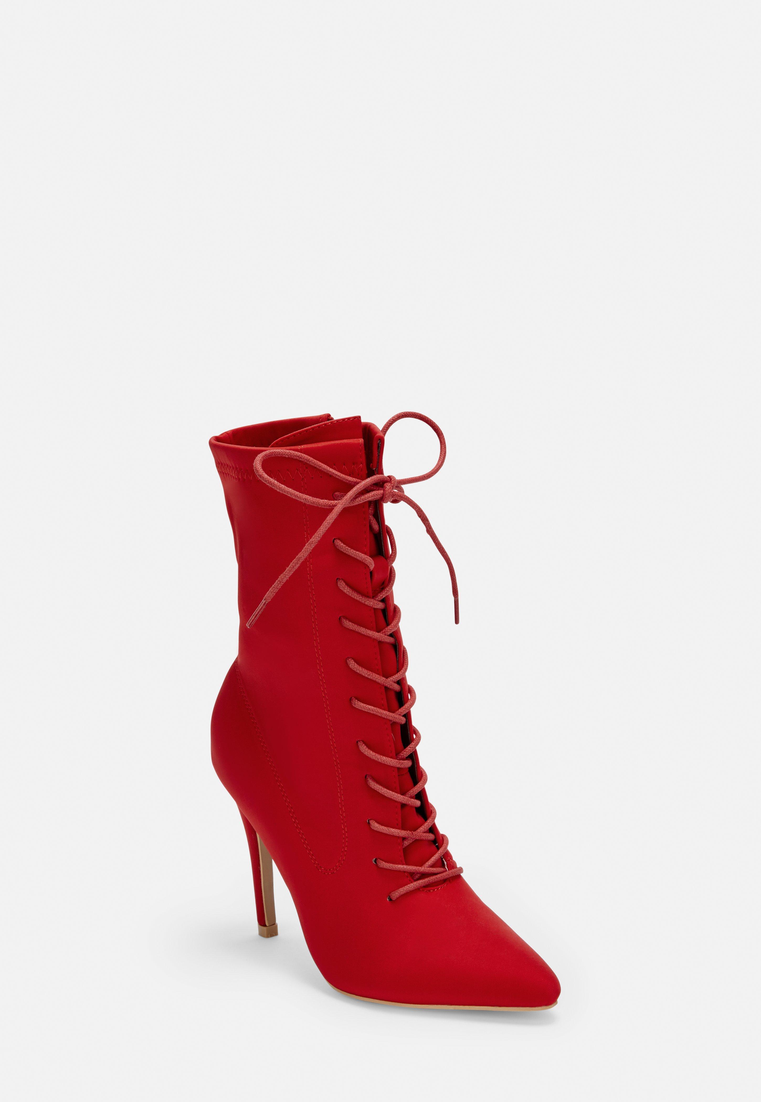 red lace up boots