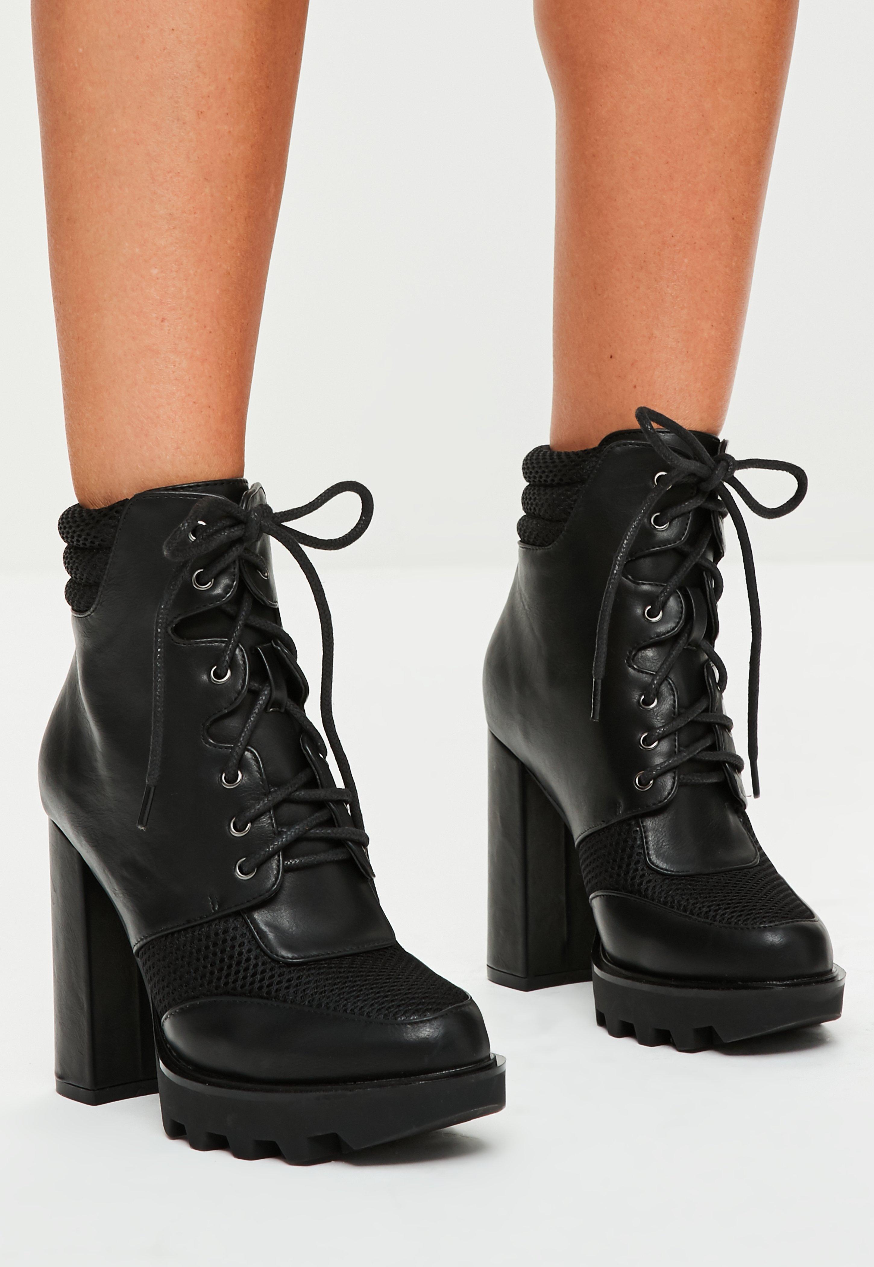 Lace Up Heeled Biker Boots 
