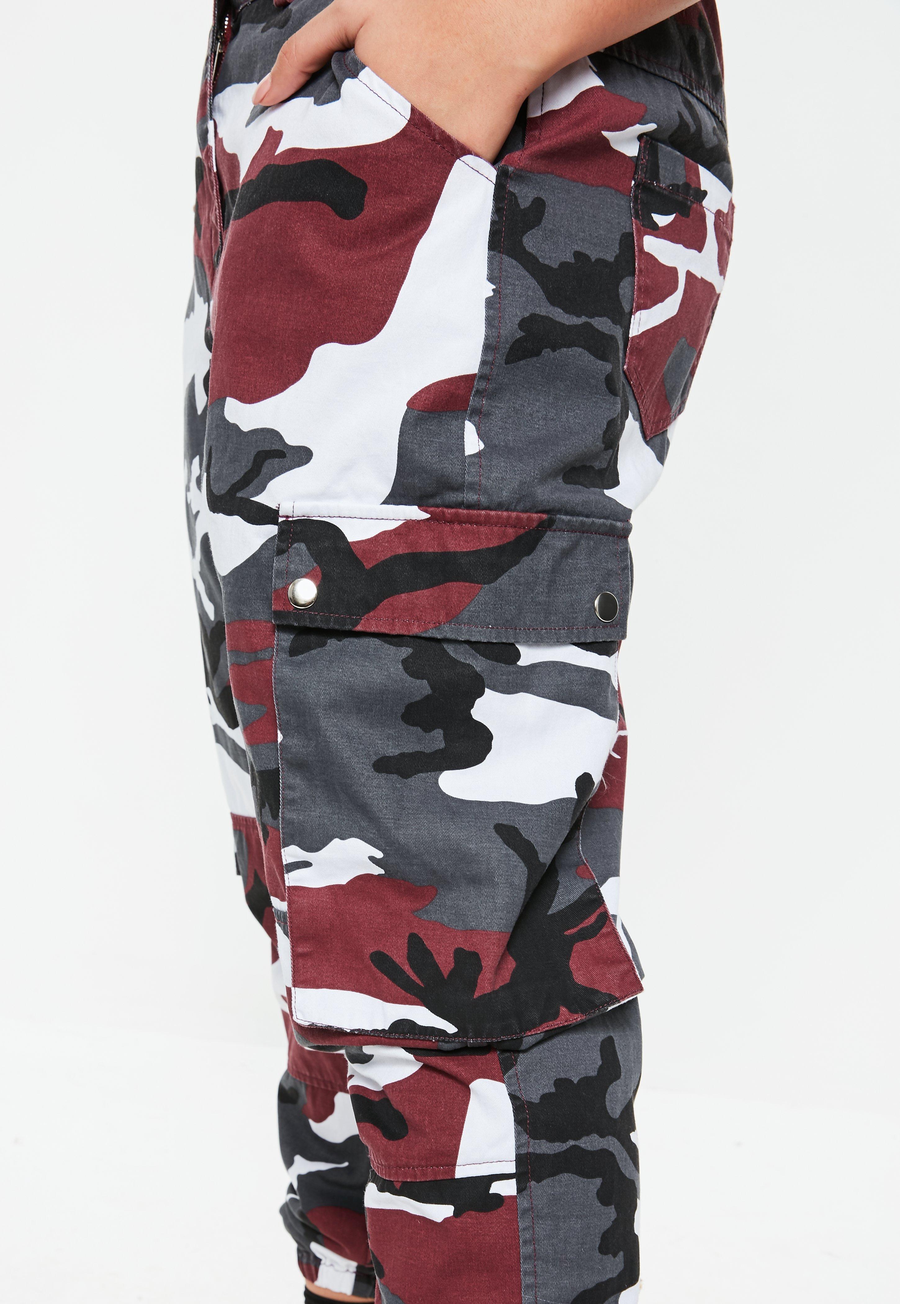 burgundy camouflage pants