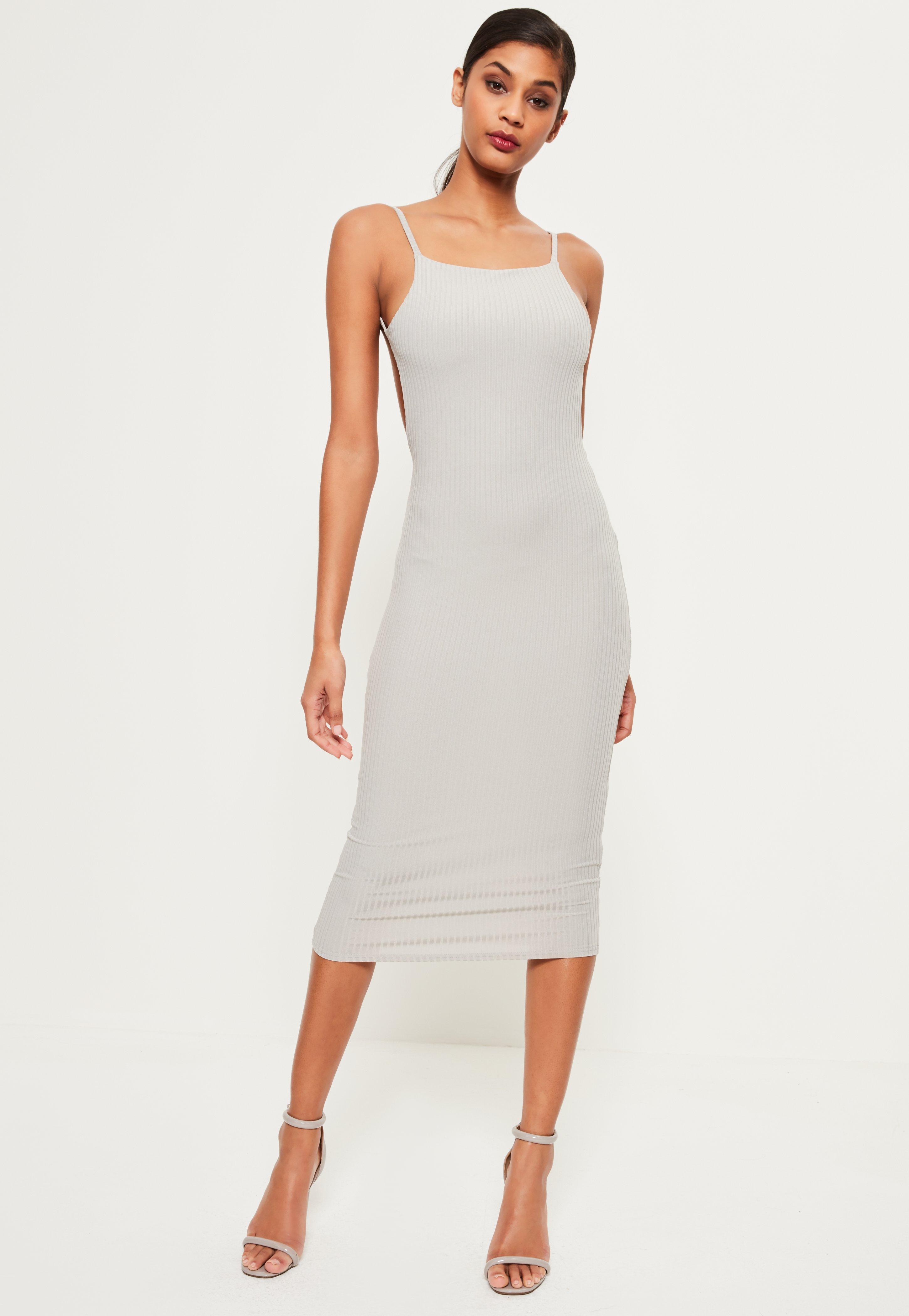 white rib open back detail bodycon dress