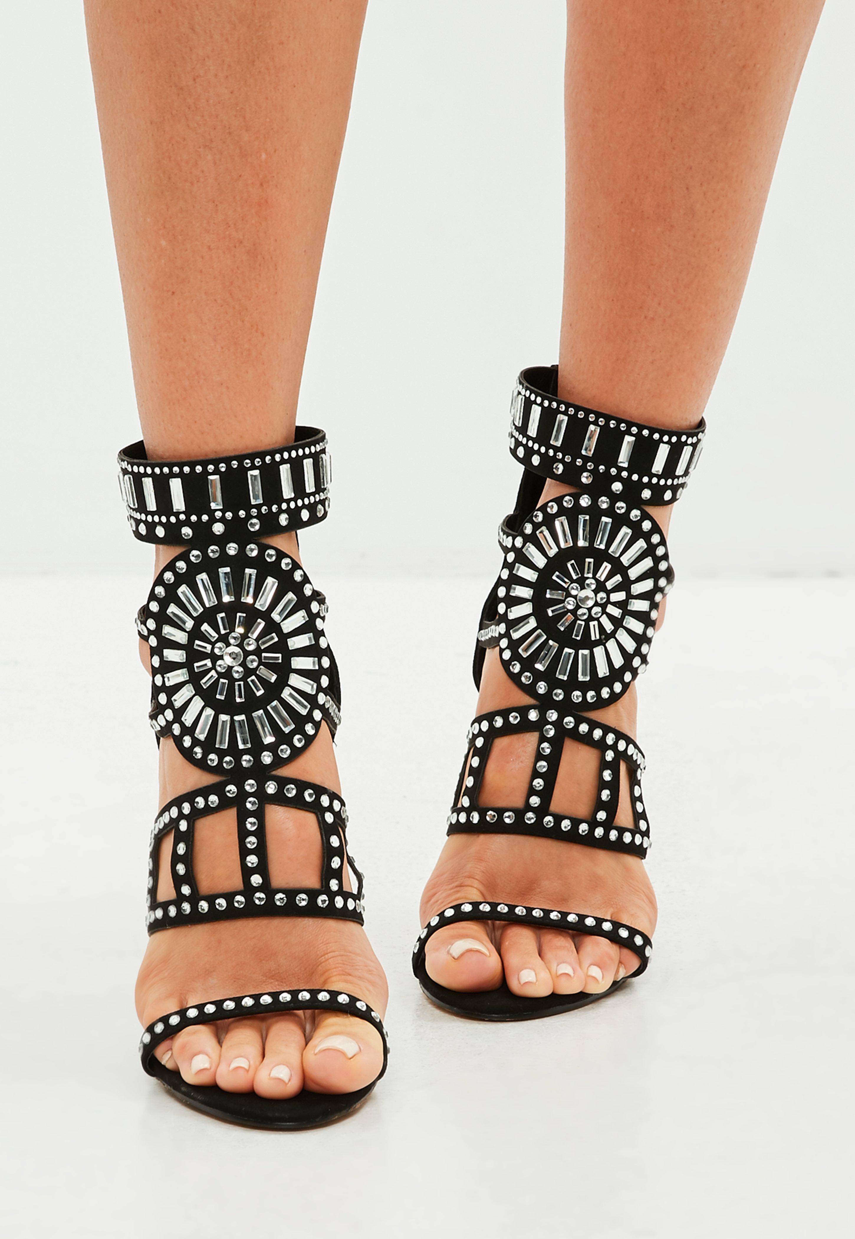 Missguided Black Embellished Heeled Gladiator  Sandals  Lyst