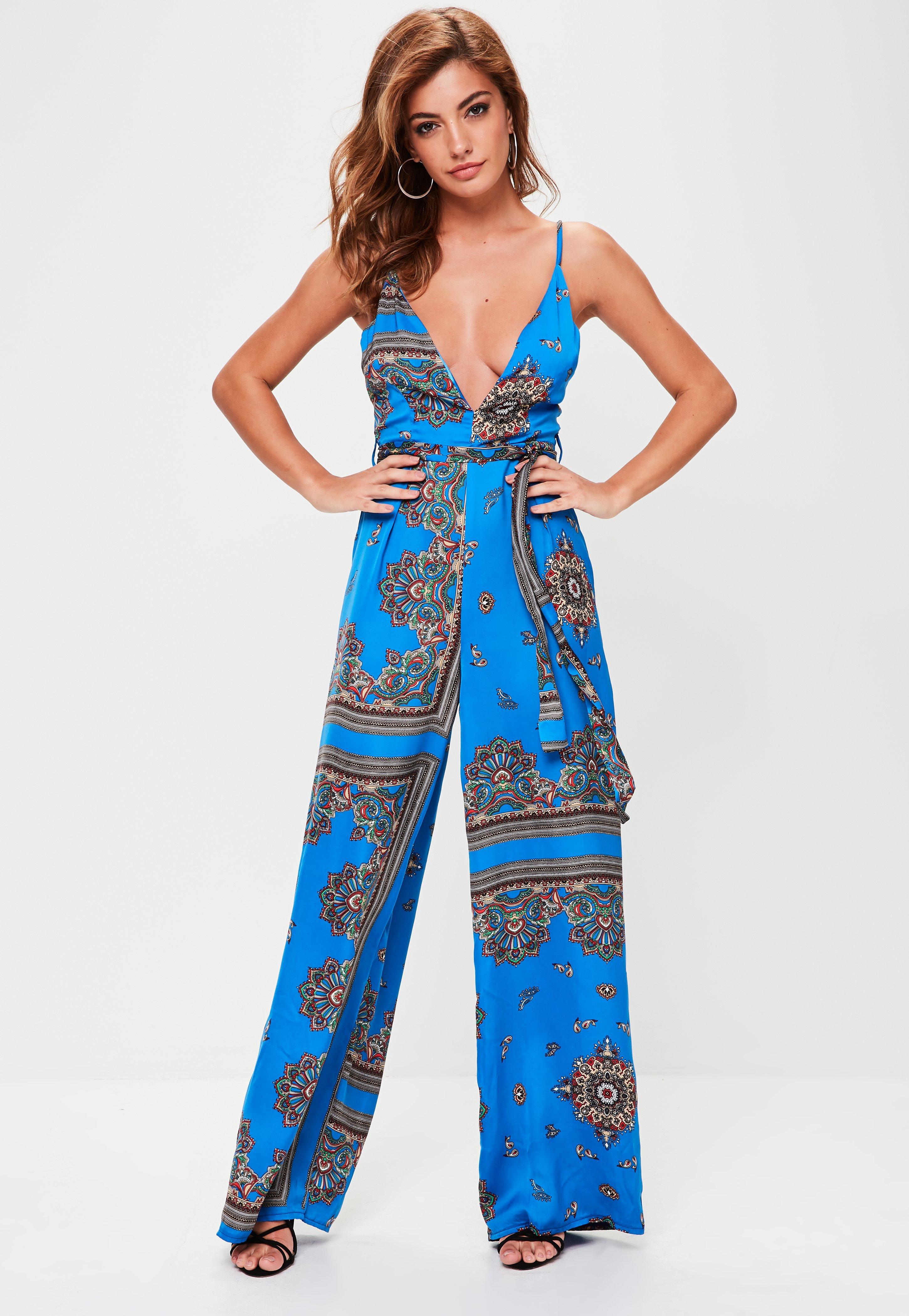 blue paisley jumpsuit