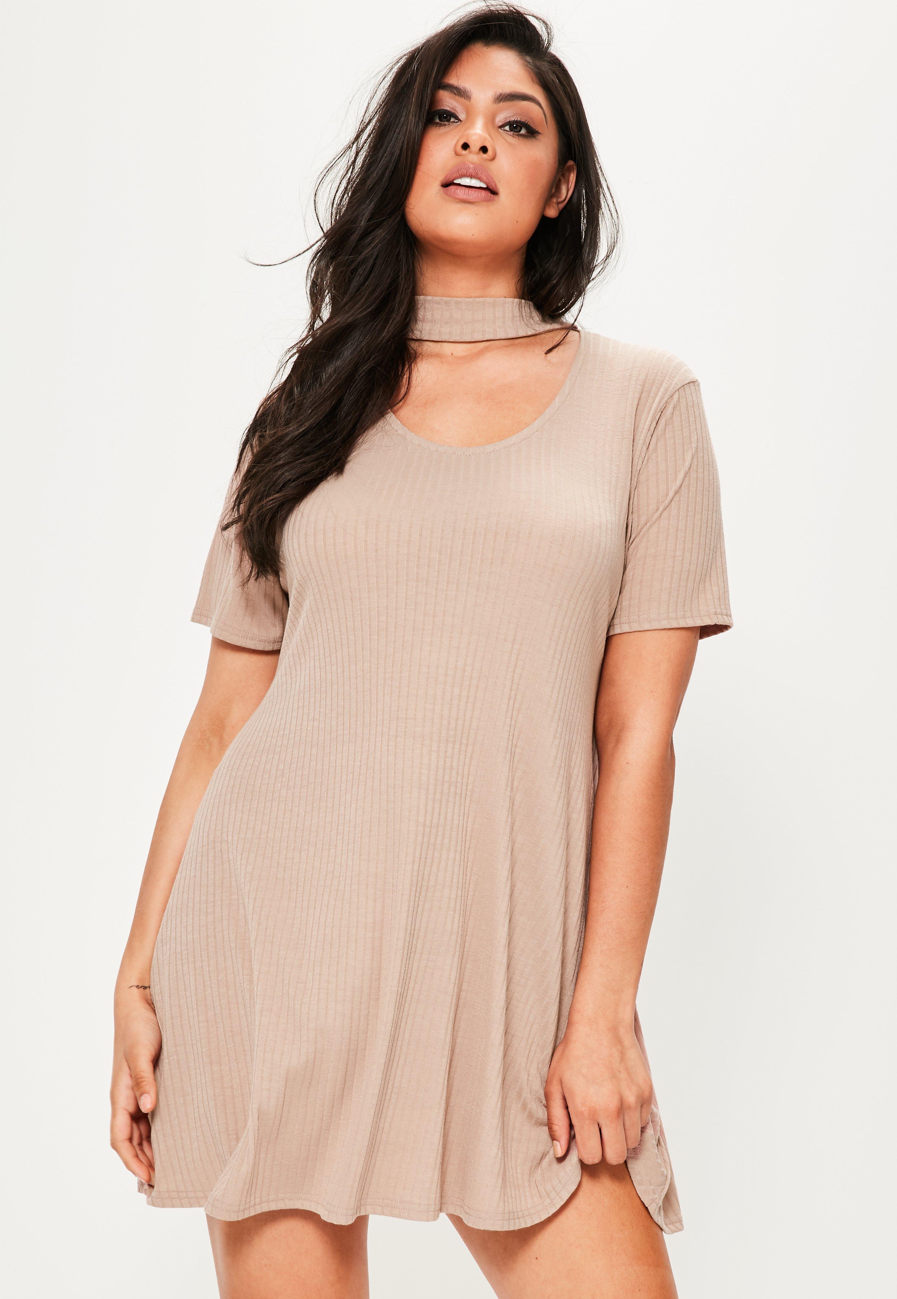 Lyst - Missguided Plus Size Nude Choker Ribbed Swing Dress 