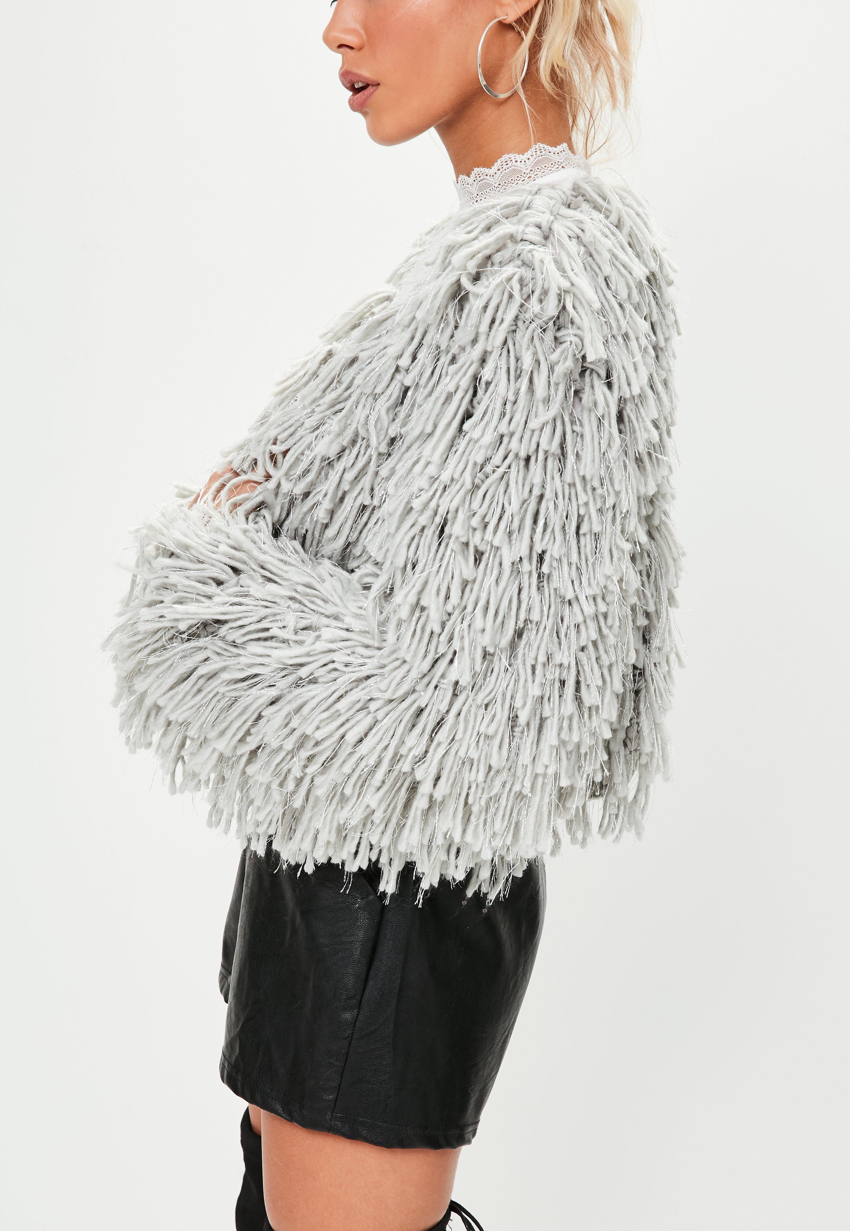 grey shaggy cardigan