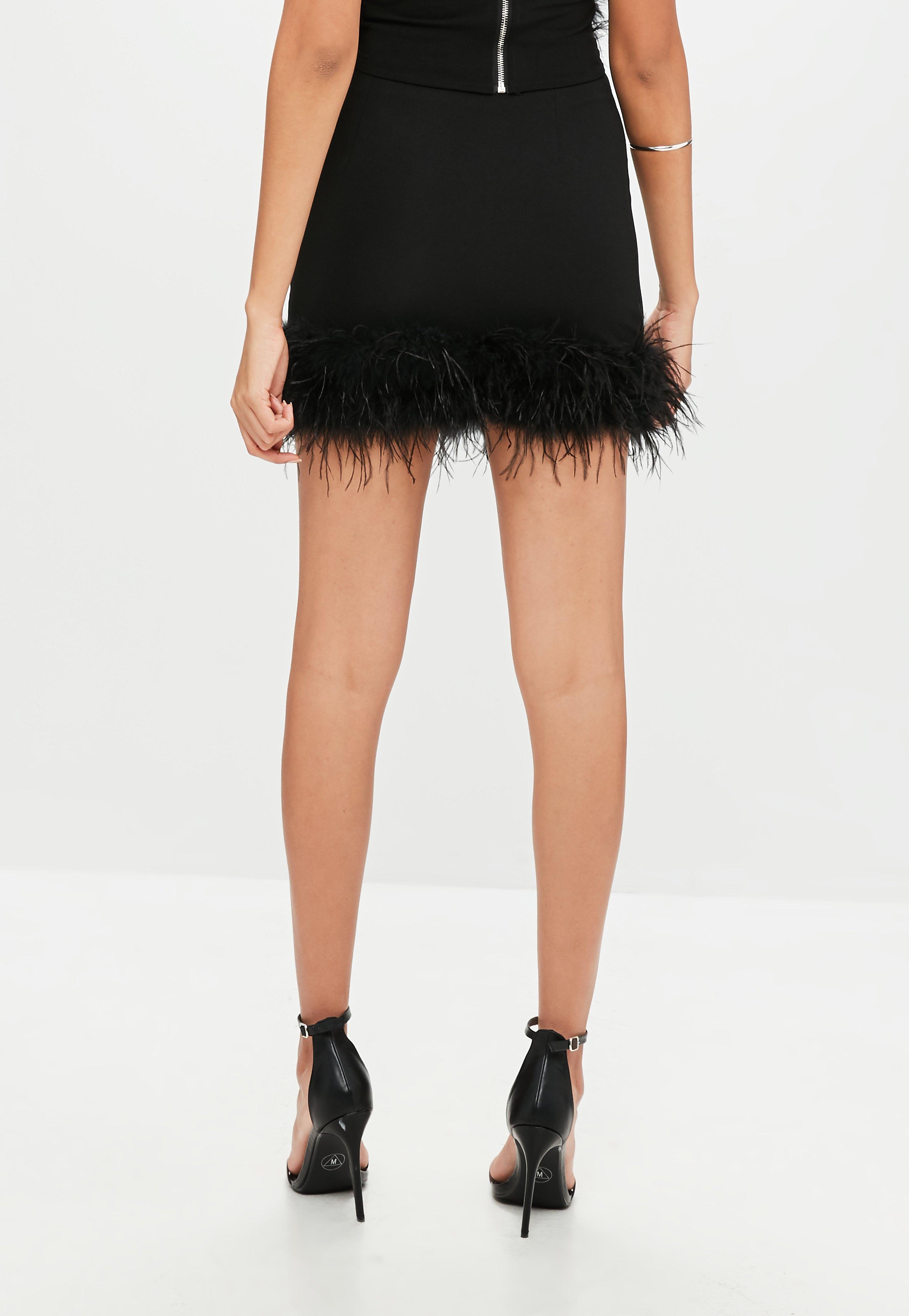 Missguided Synthetic Black Feather Trim Mini Skirt - Lyst