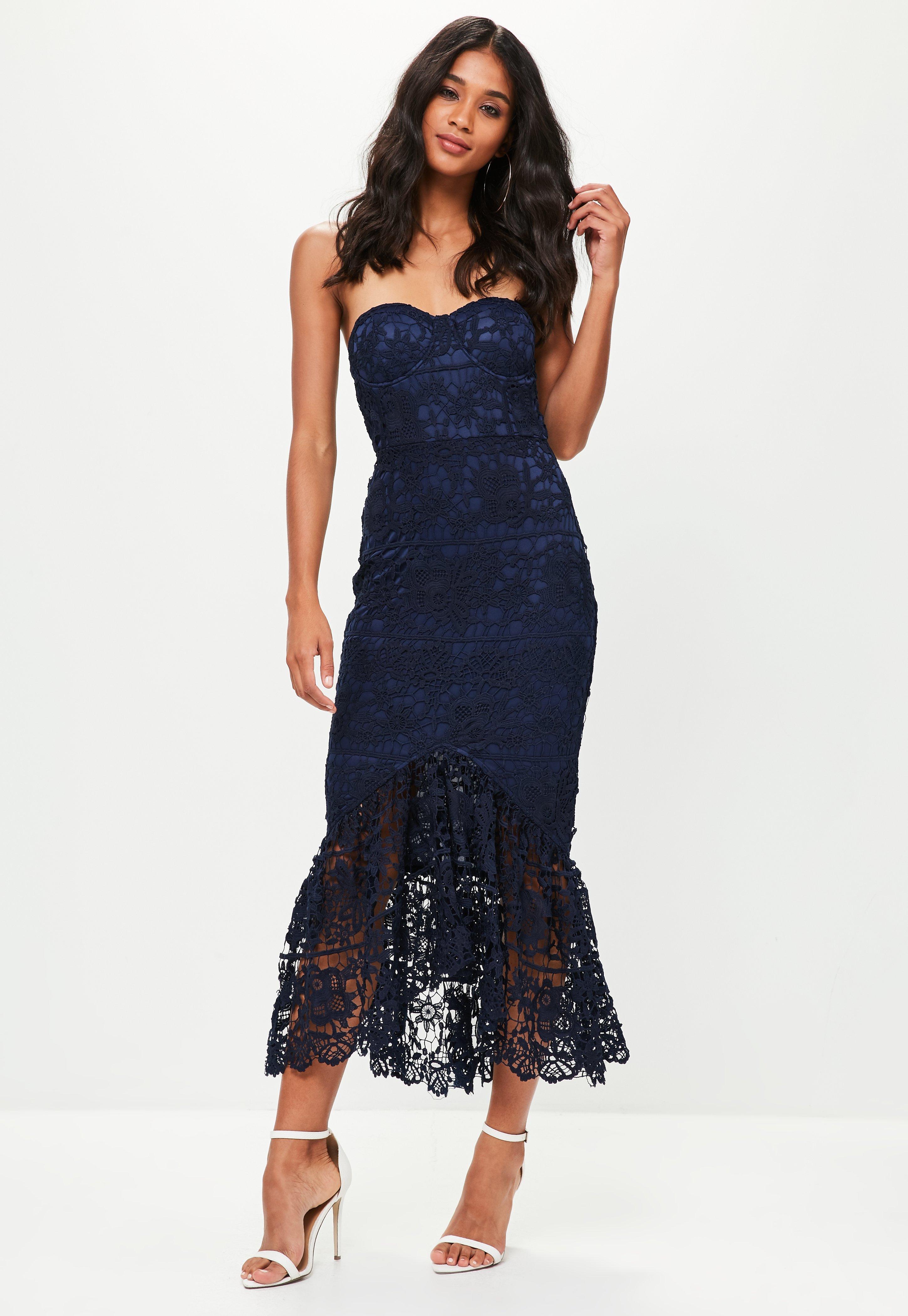 Missguided Blue Lace Fishtail Maxi Dress - Lyst