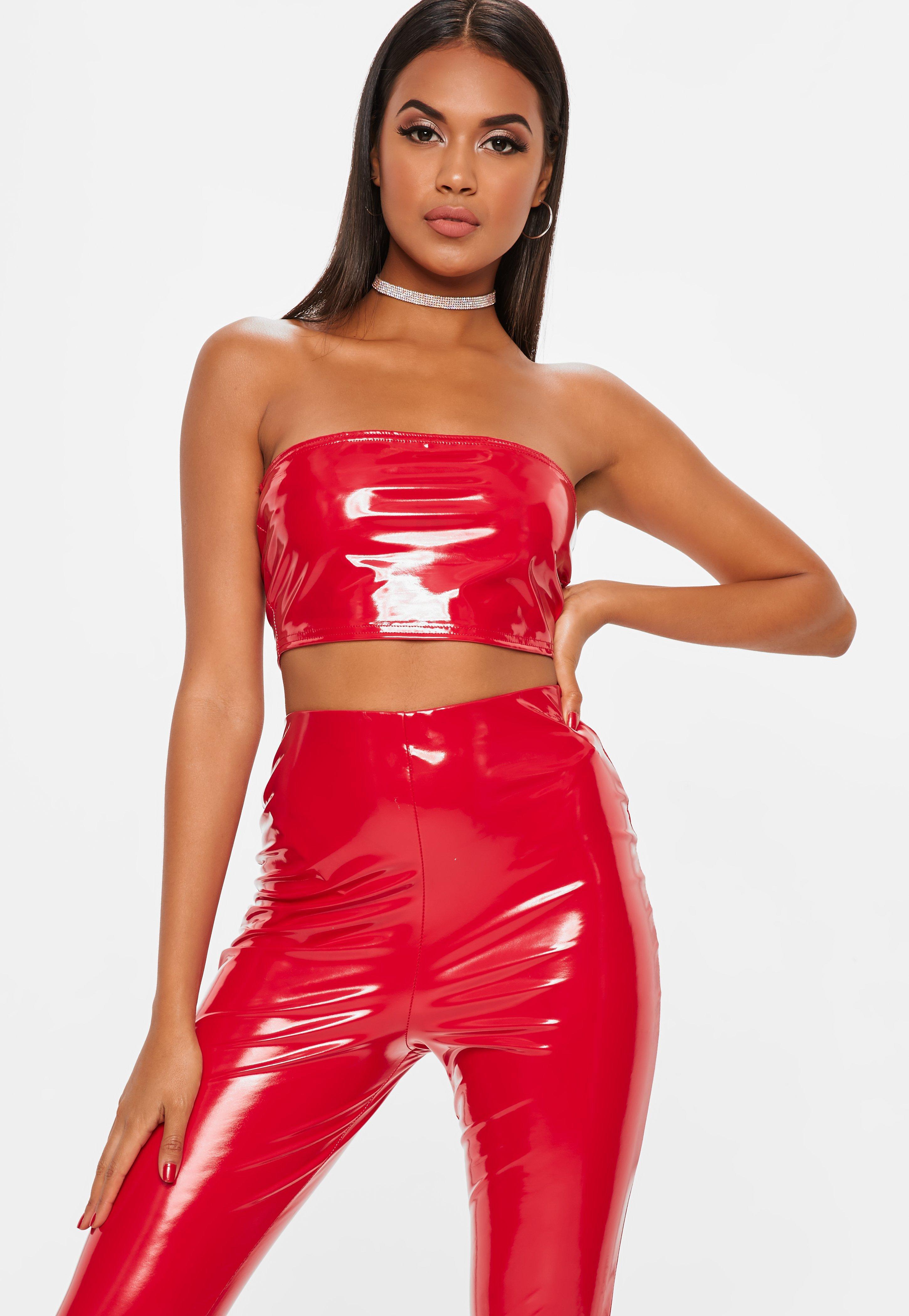 red vinyl bandeau dress