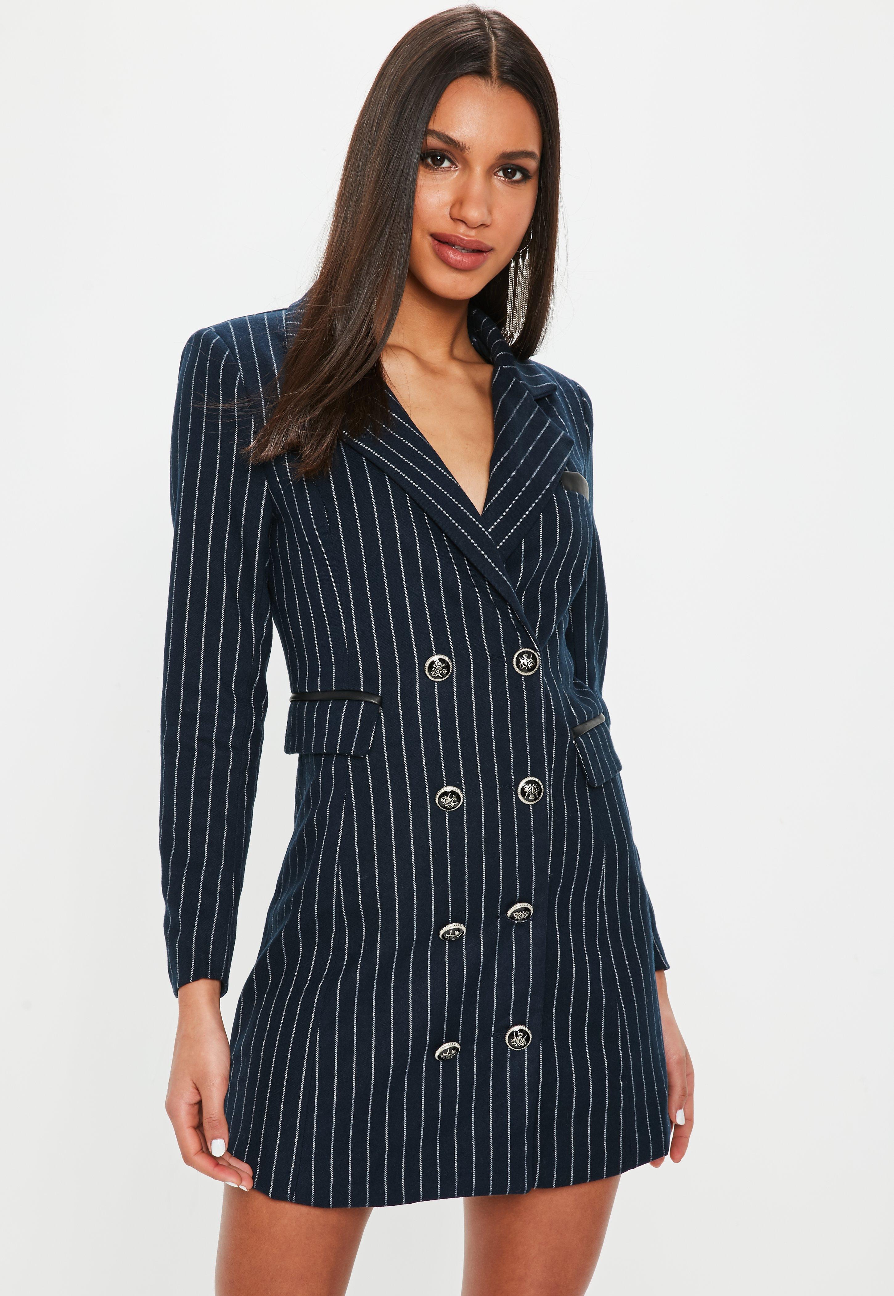 blue pinstripe dress