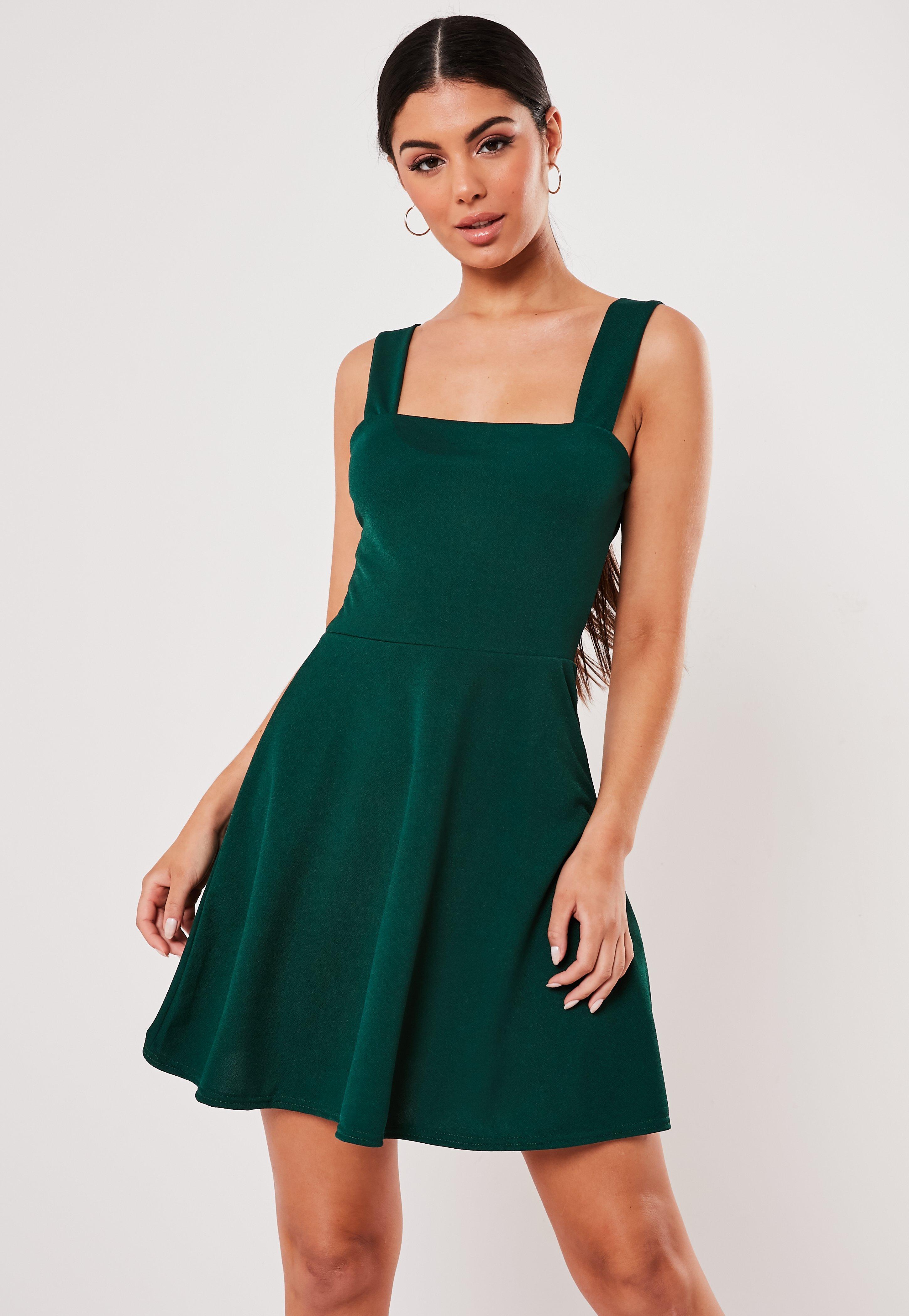 Dark green square neck dress Clearance