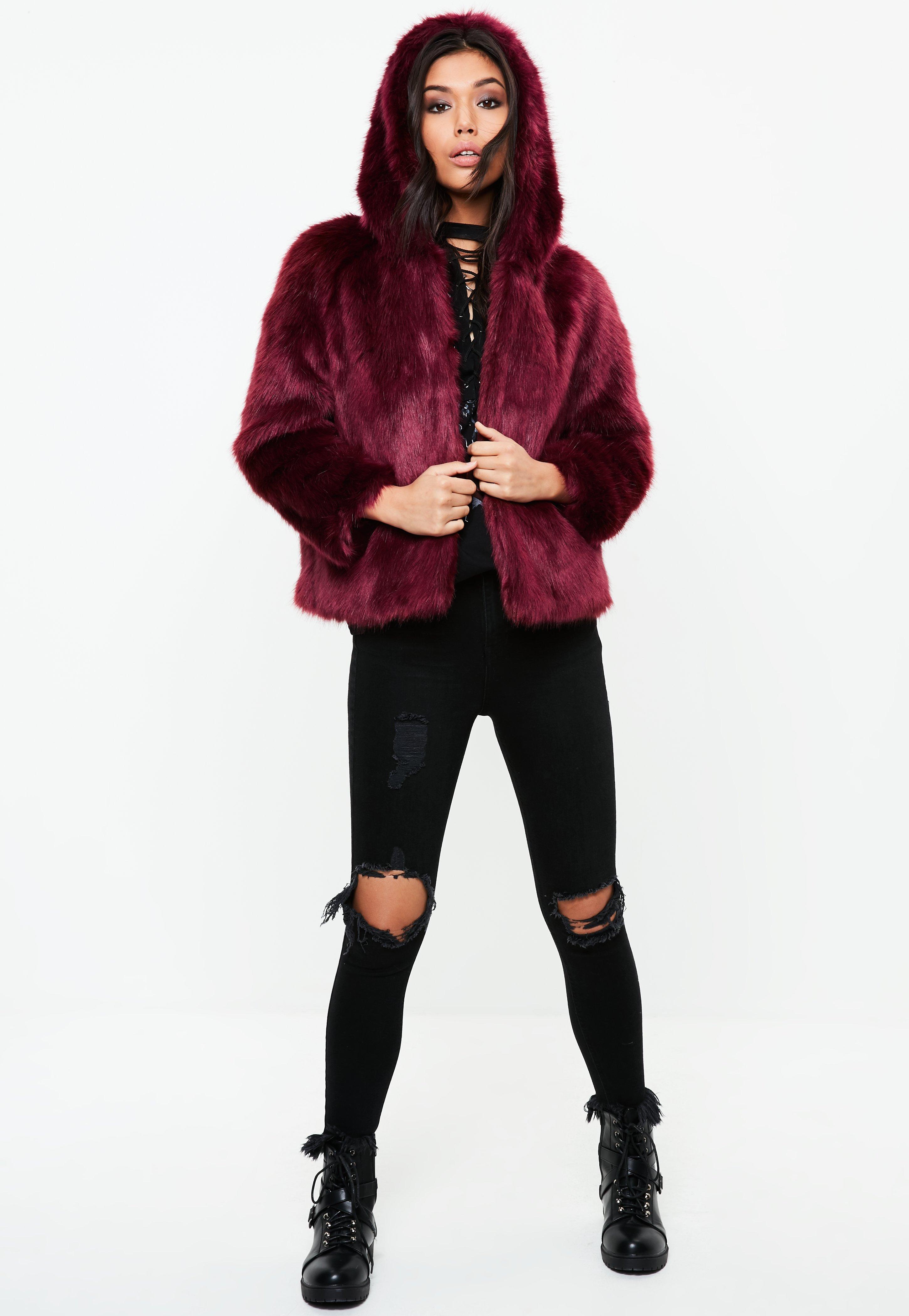 burgundy hooded coat