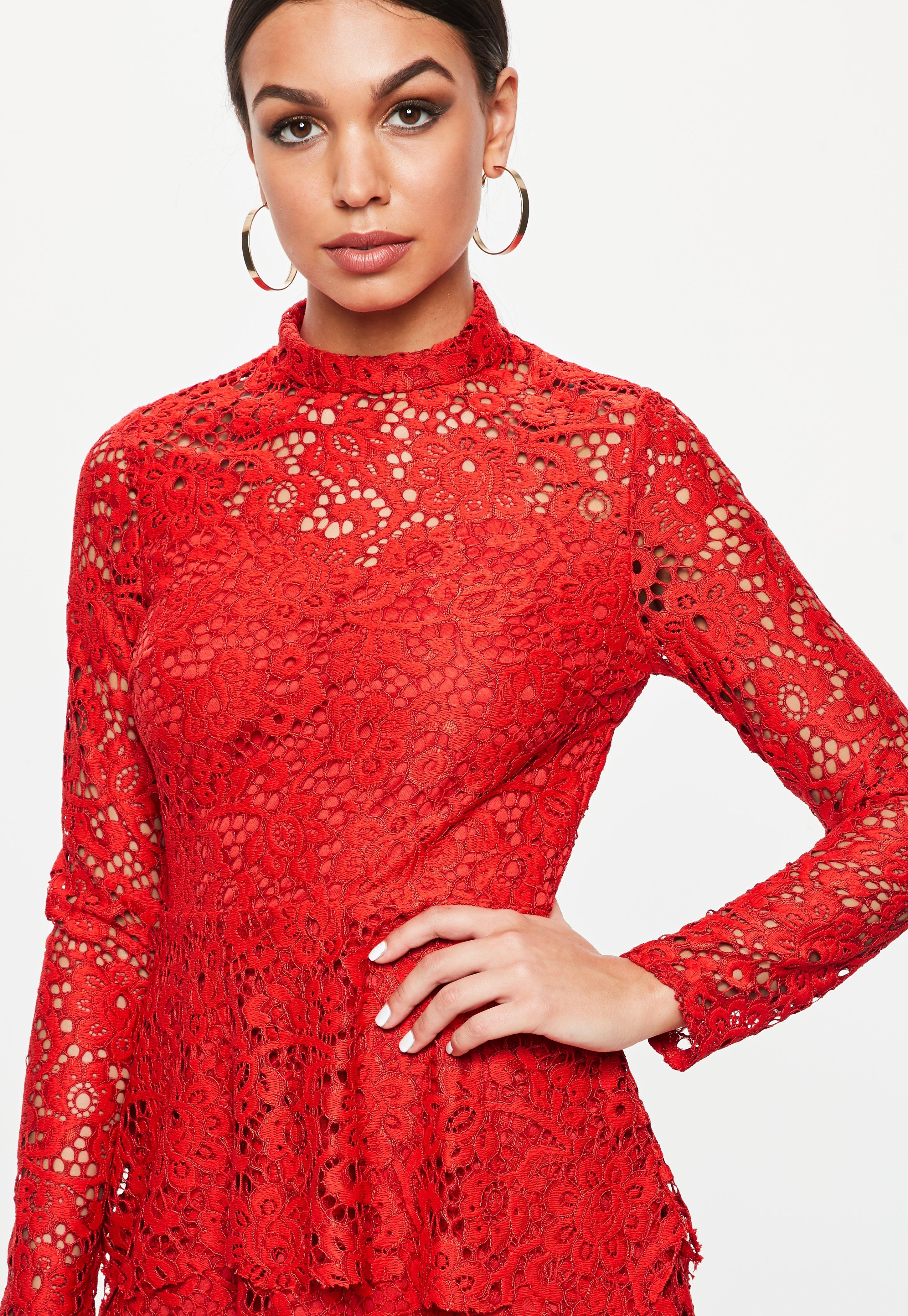 Buy missguided lace frill sleeve high neck dress> OFF-66%