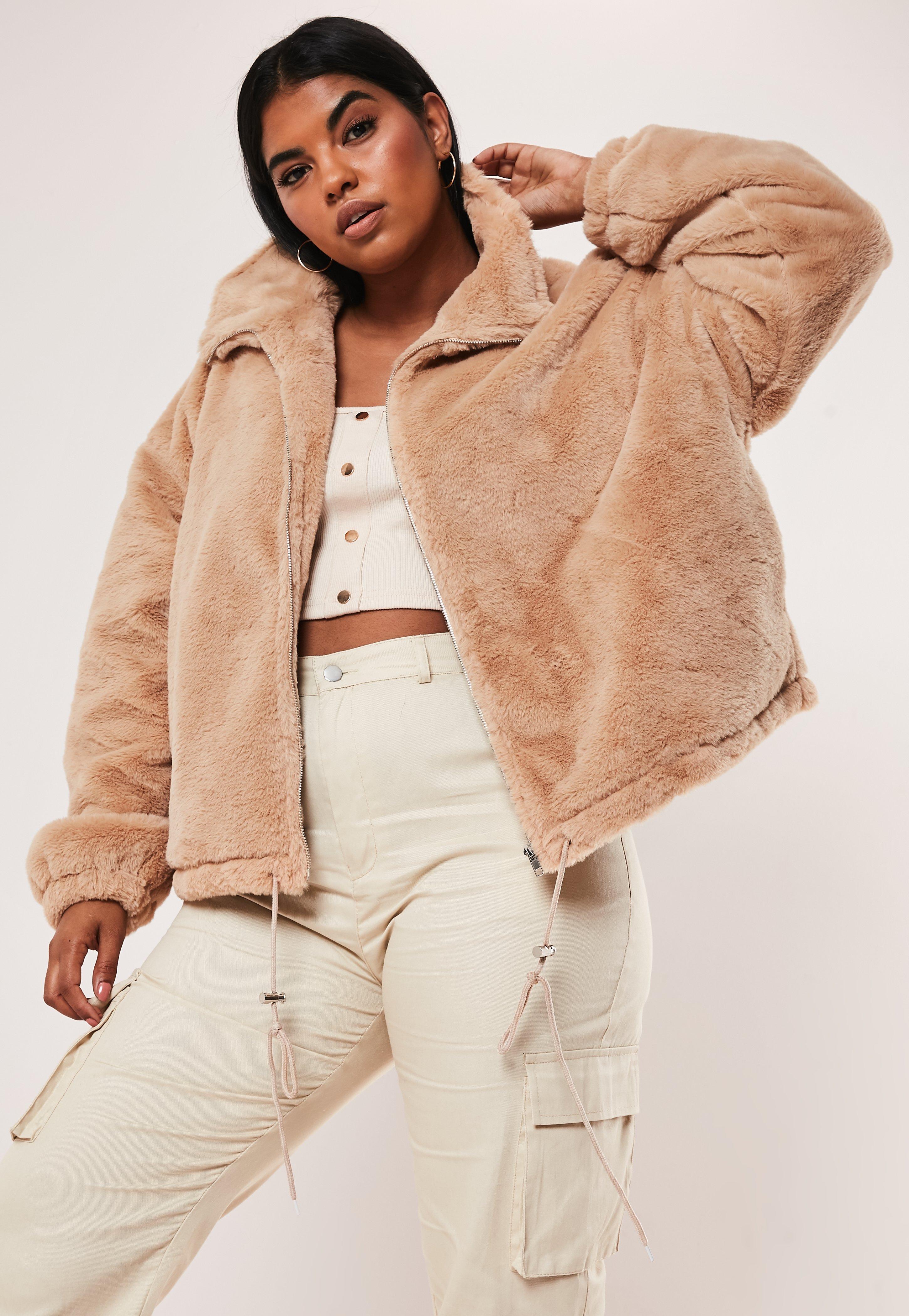 faux fur cropped jacket plus size