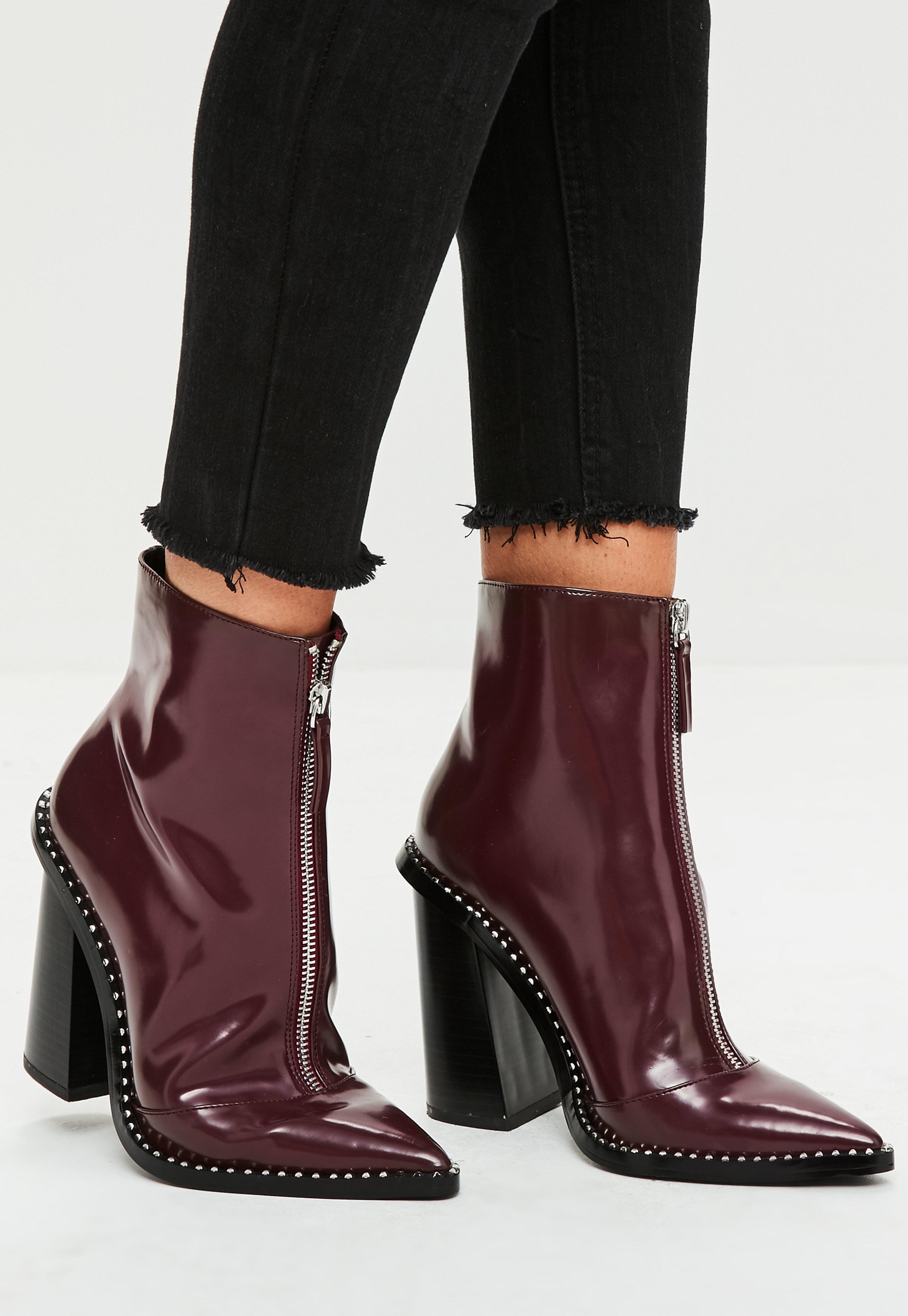 Missguided Burgundy Front Zip Pointed Ankle Boots in Purple - Lyst