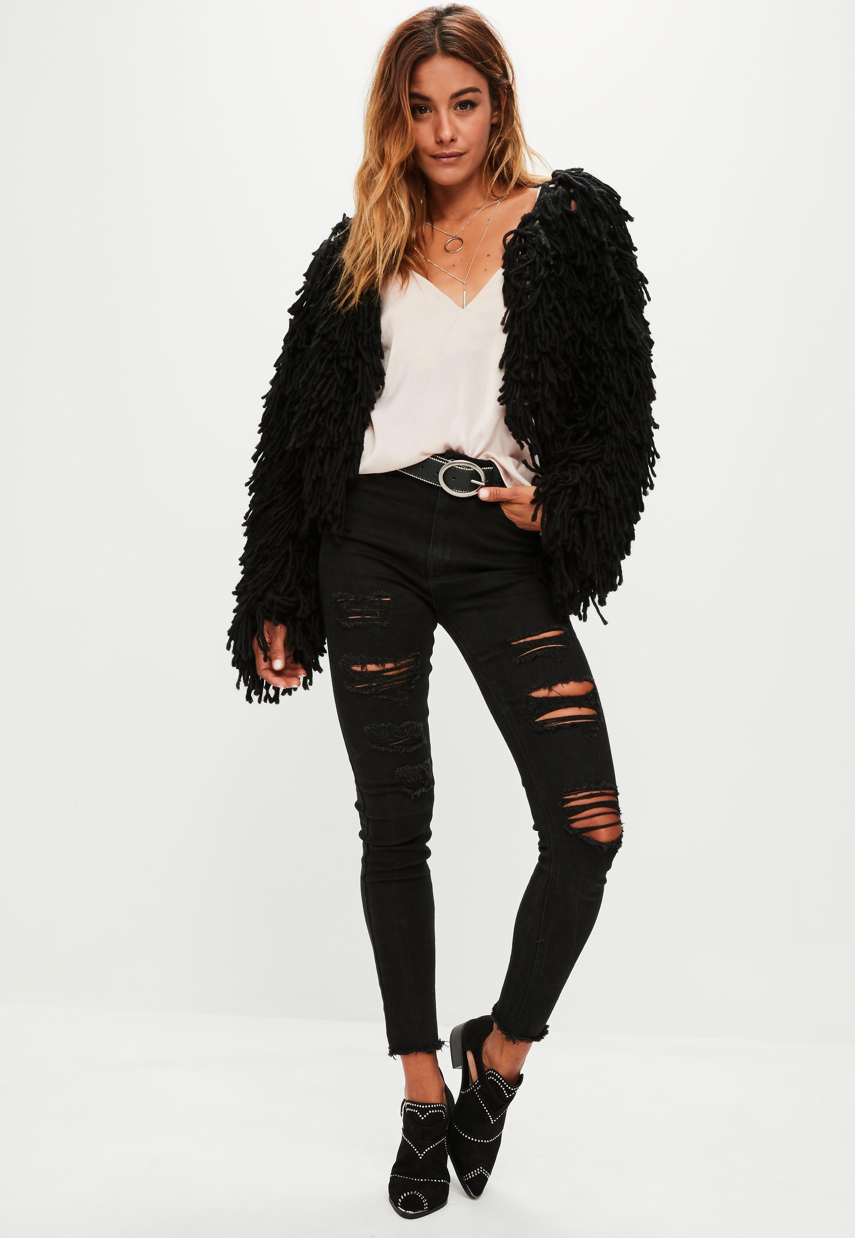 longline black denim jacket