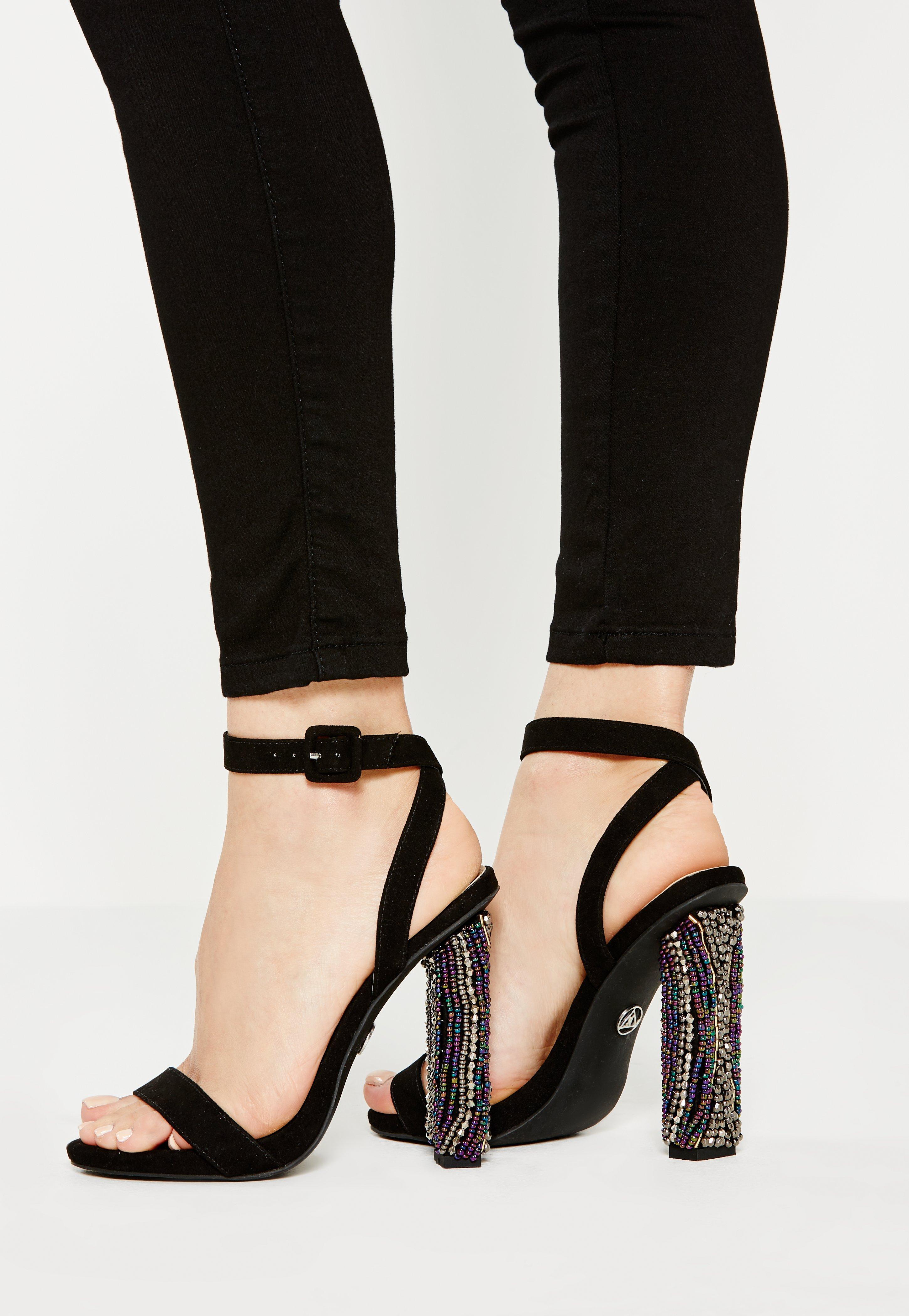 Missguided Black Beaded Block Heel 