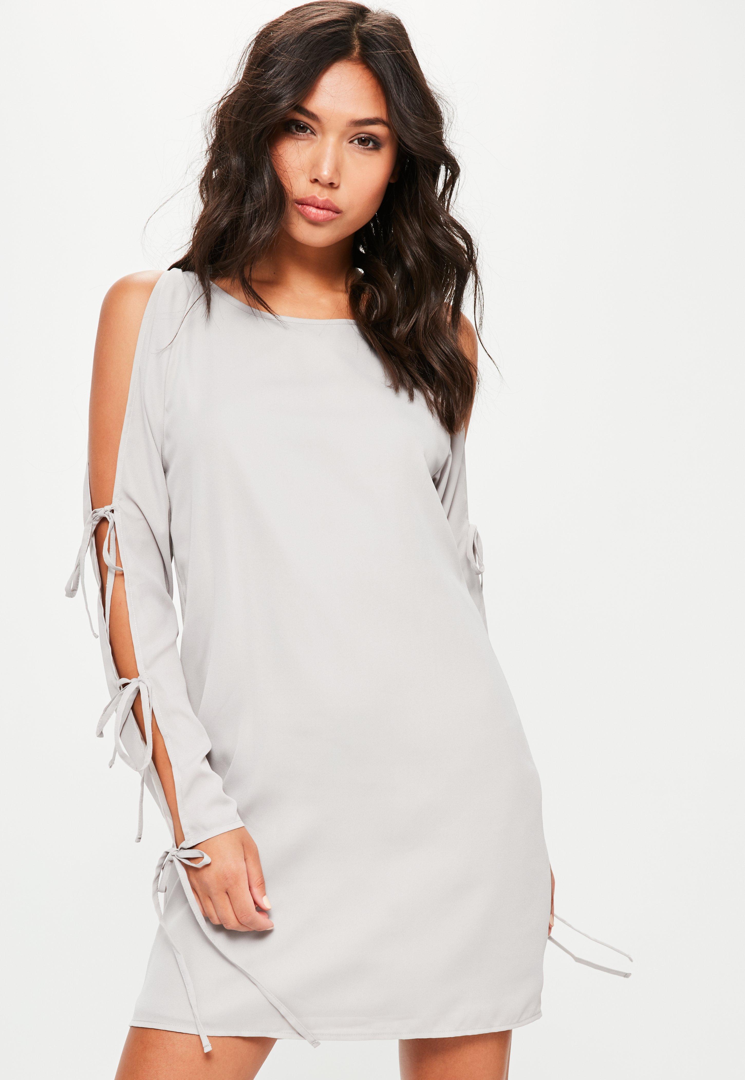 grey cold shoulder dress