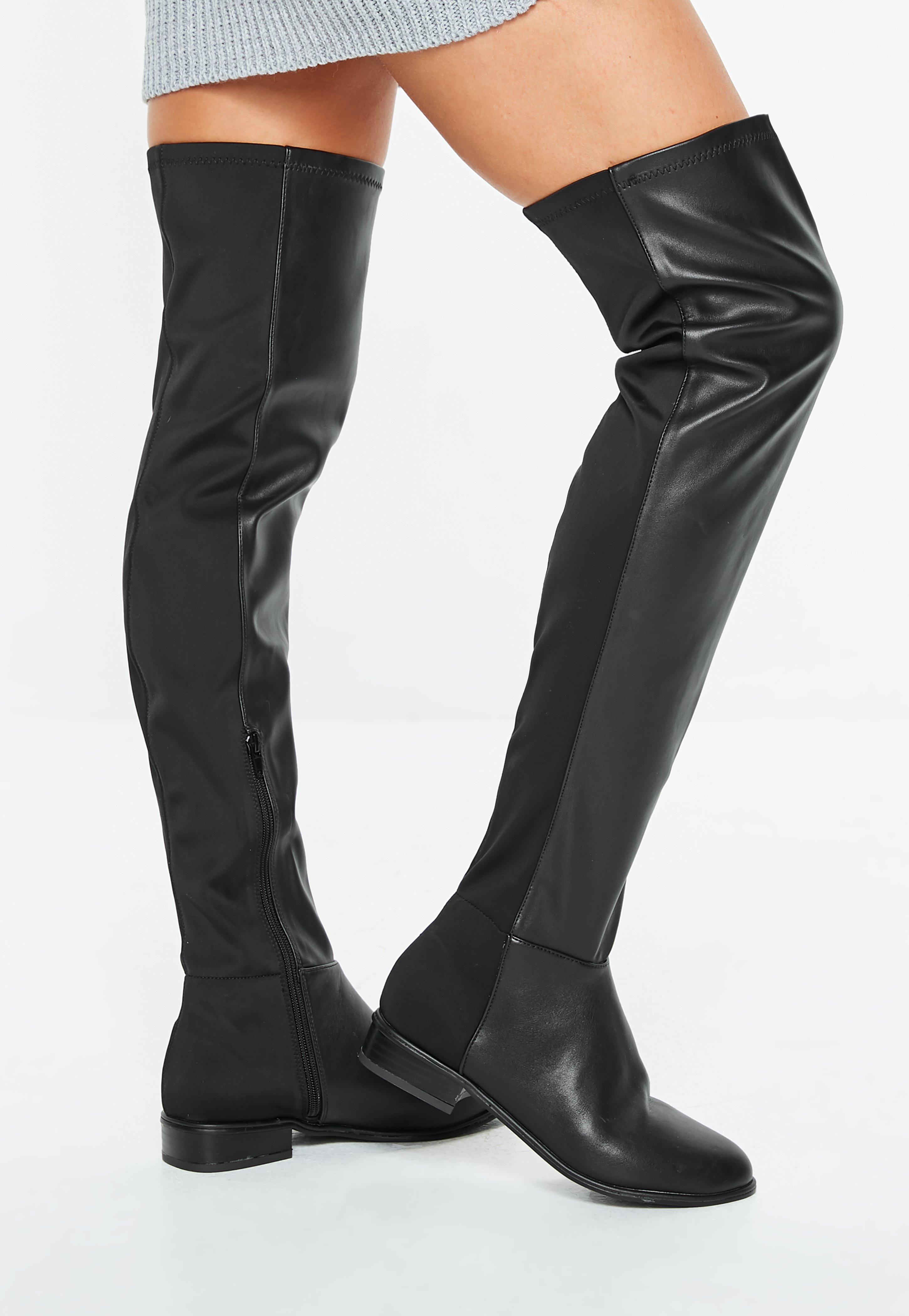 black leather over the knee flat boots