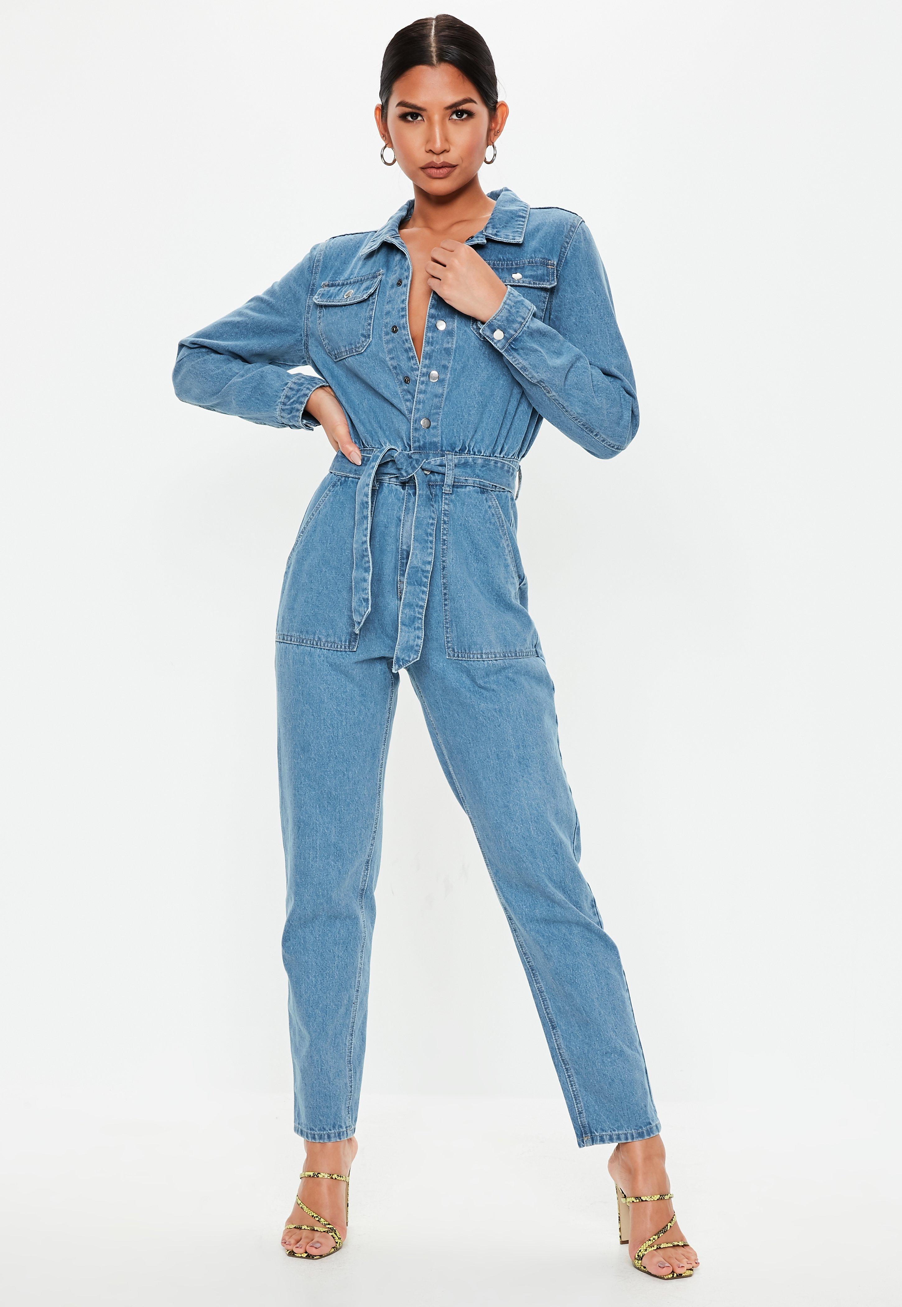 missguided denim playsuit