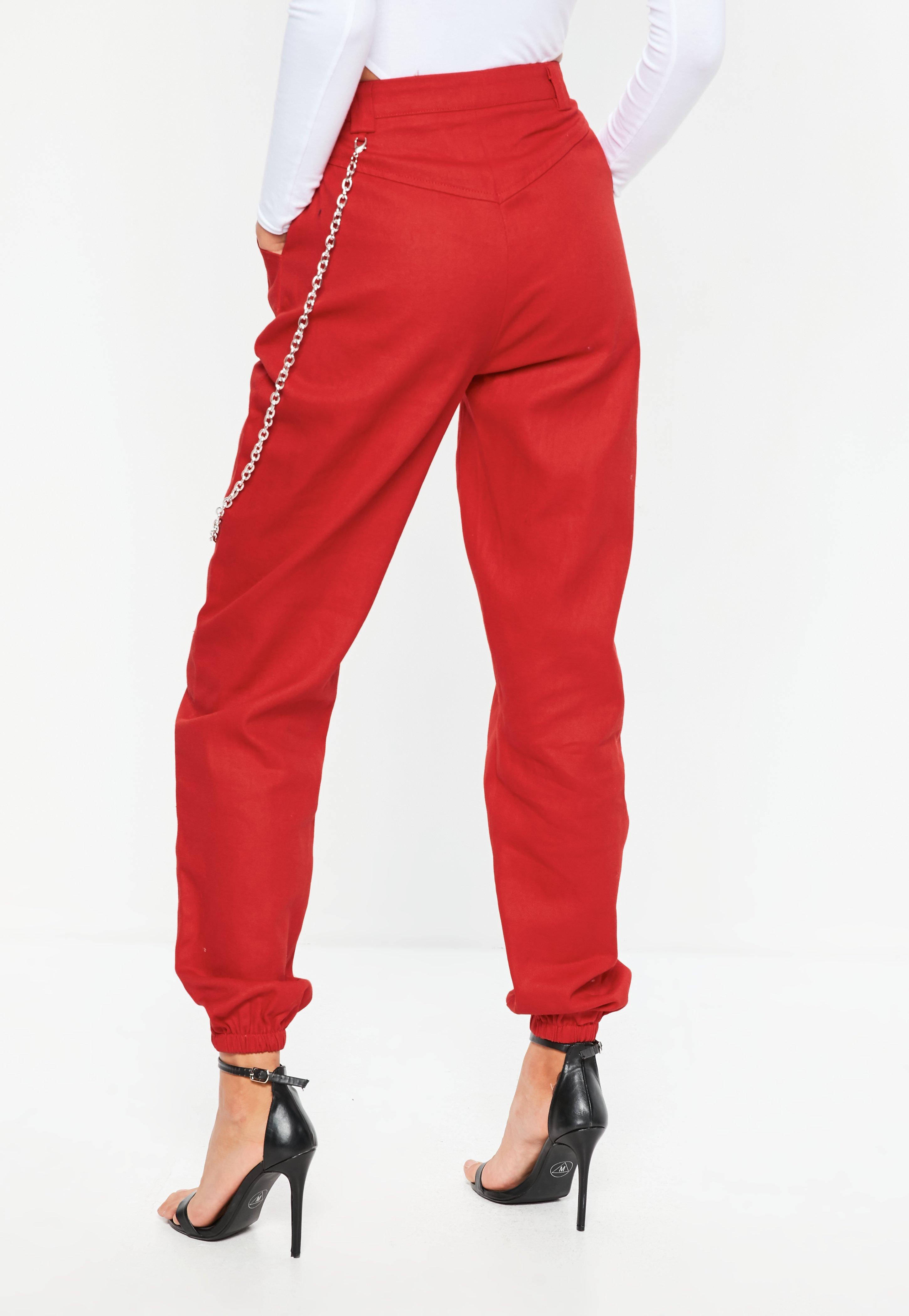 red cargo pants with chain