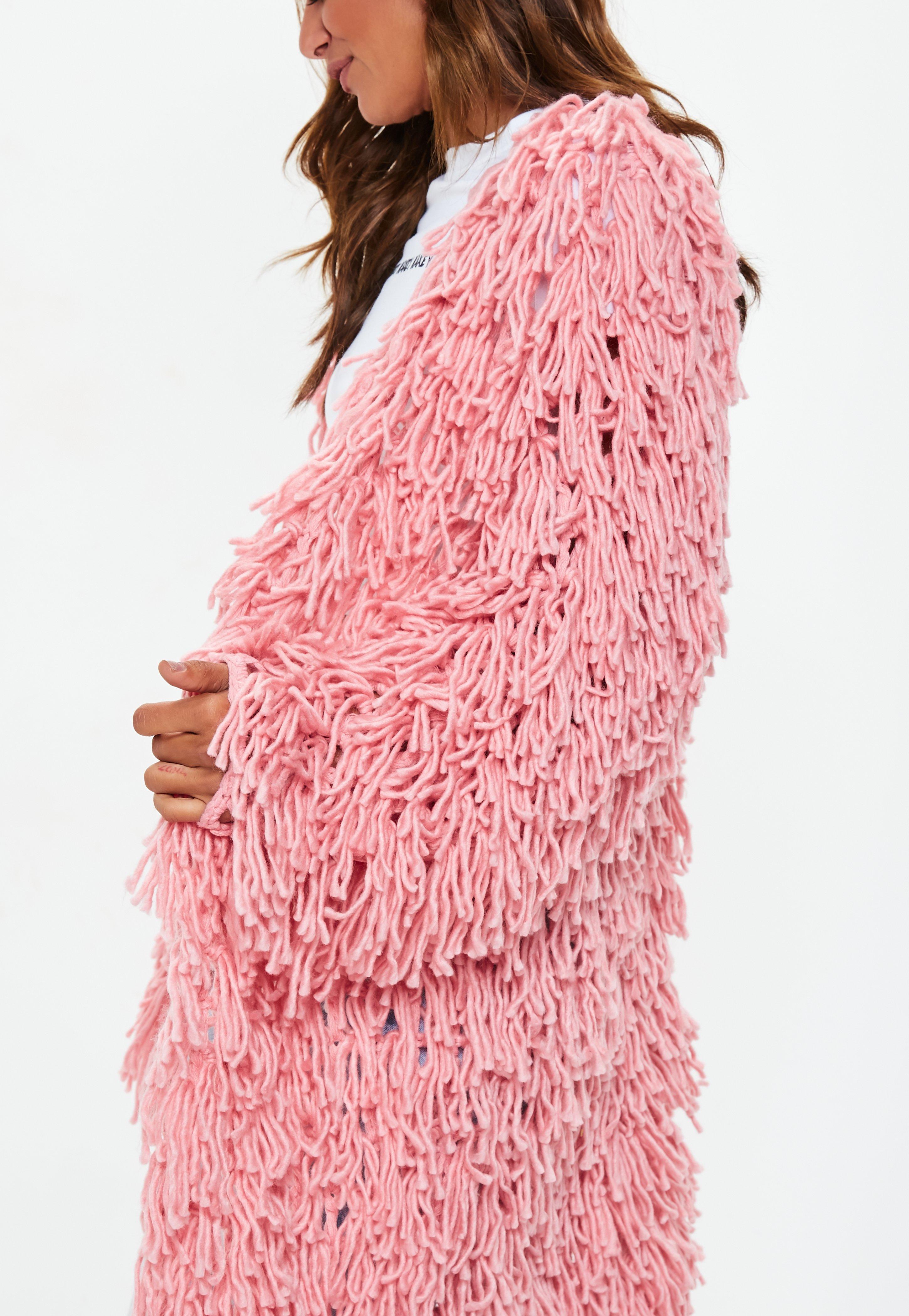 Missguided Synthetic Blush Longline Shaggy Cardigan in Pink Lyst
