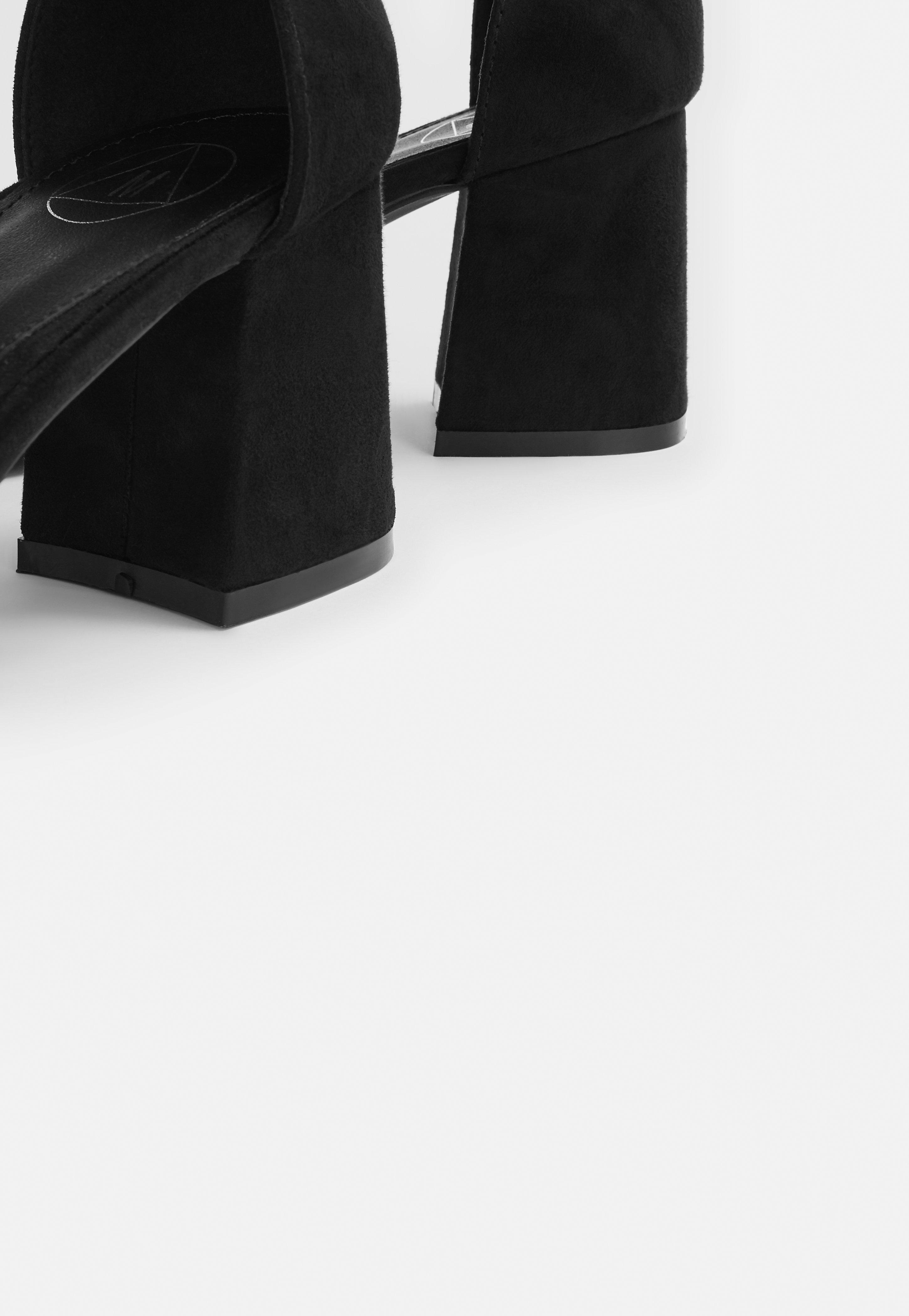 black barely there mid heels