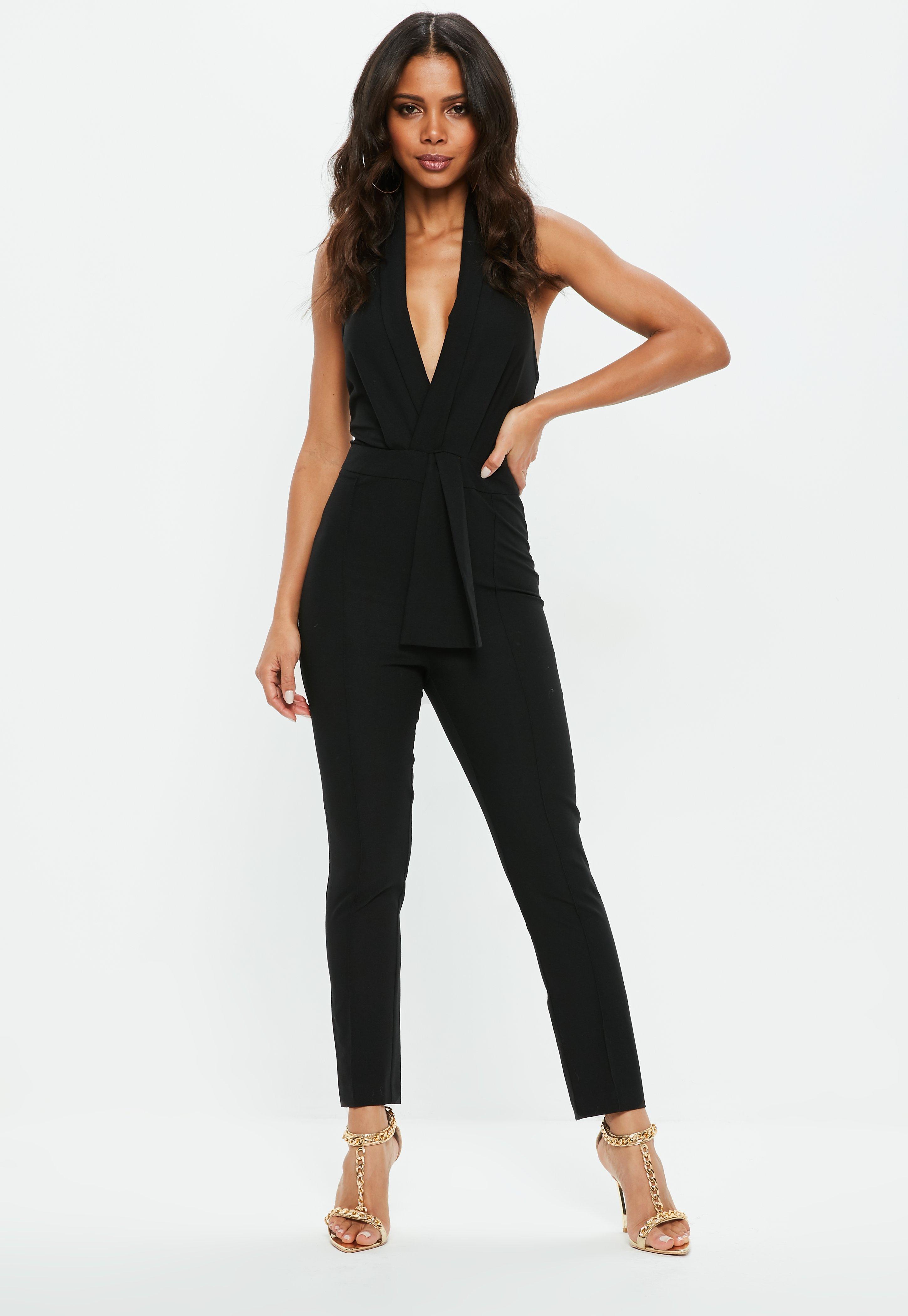 black halter pantsuit