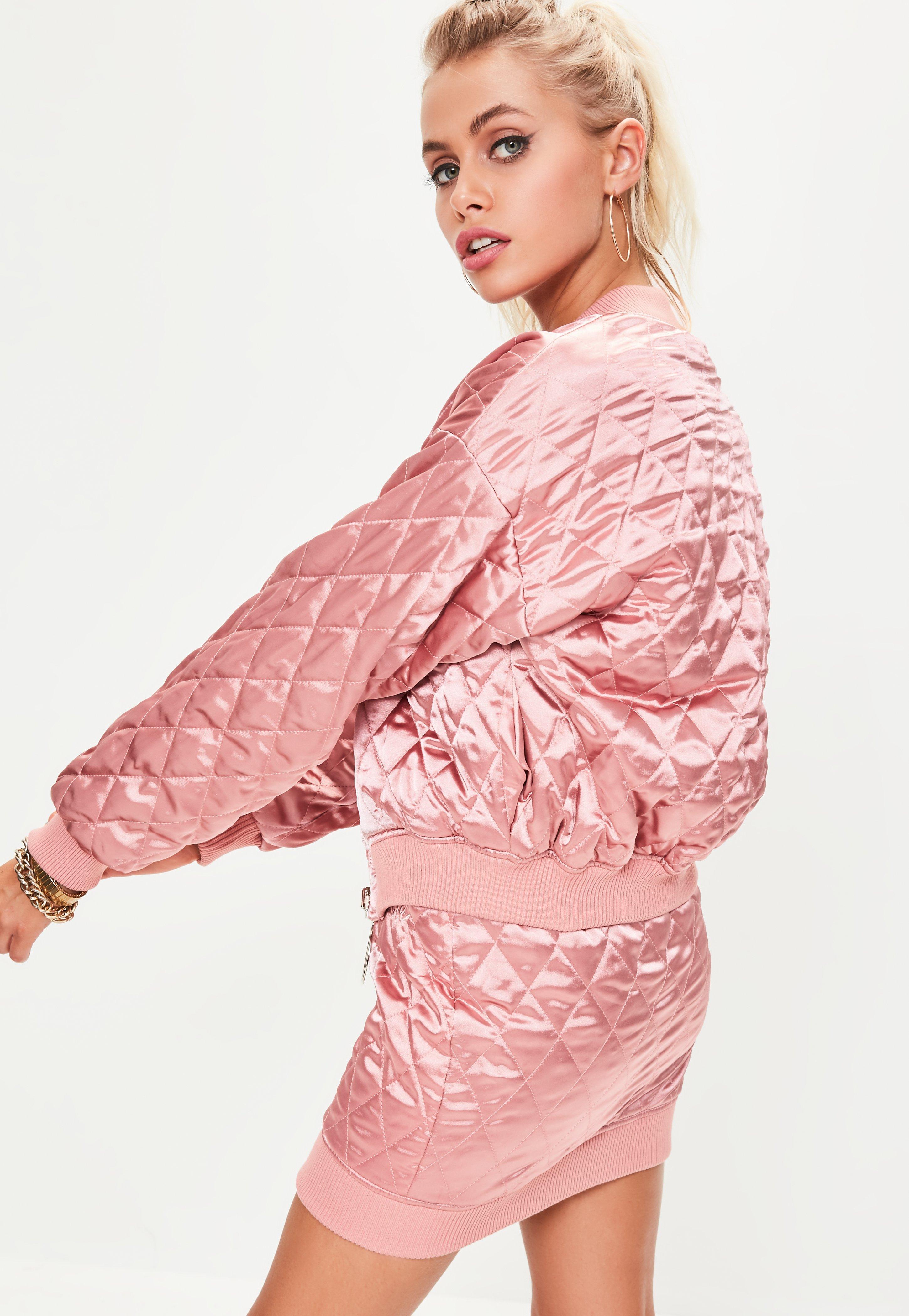 Missguided Barbie X Pink Quilted Ring Pull Reversible Satin Bomber ...