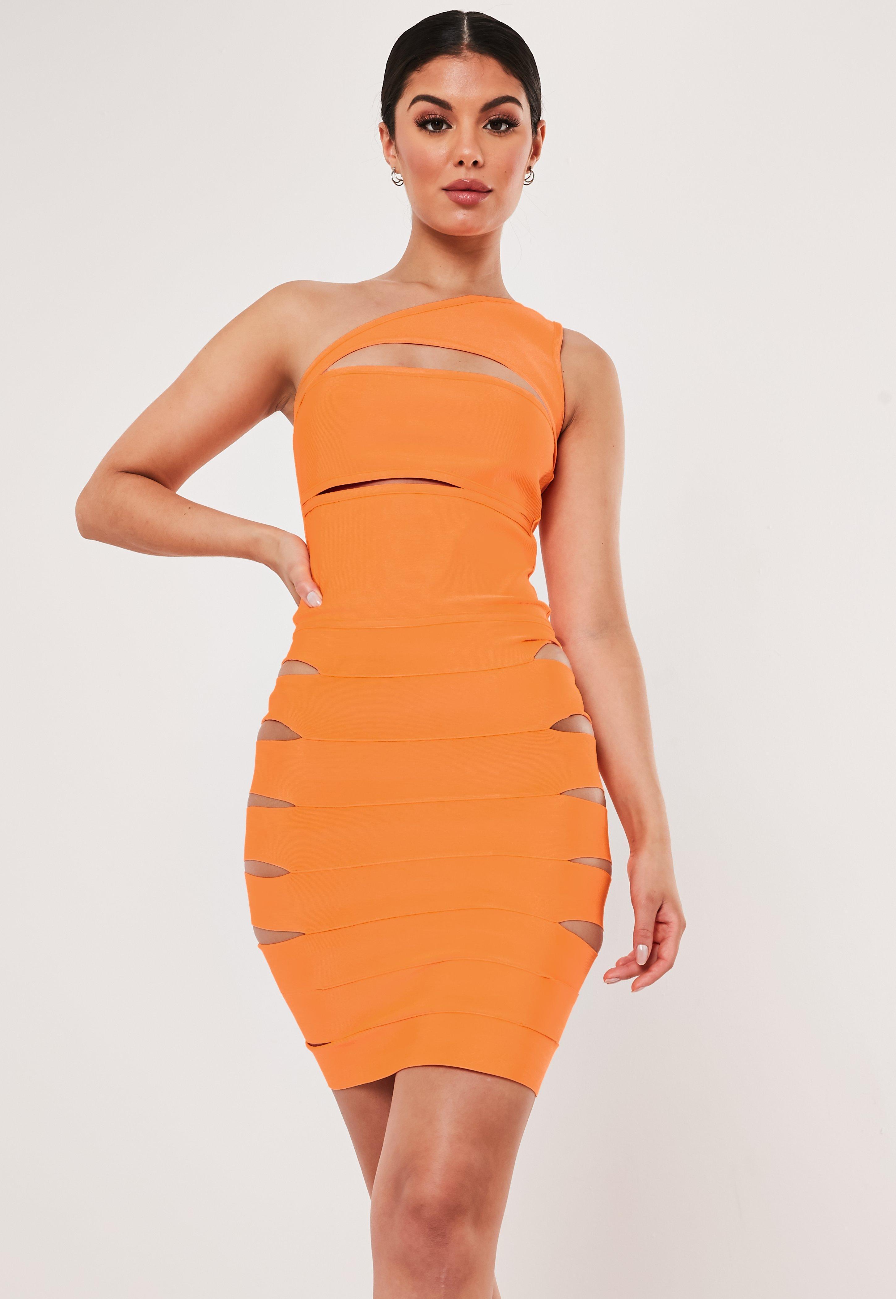 missguided orange bandage dress