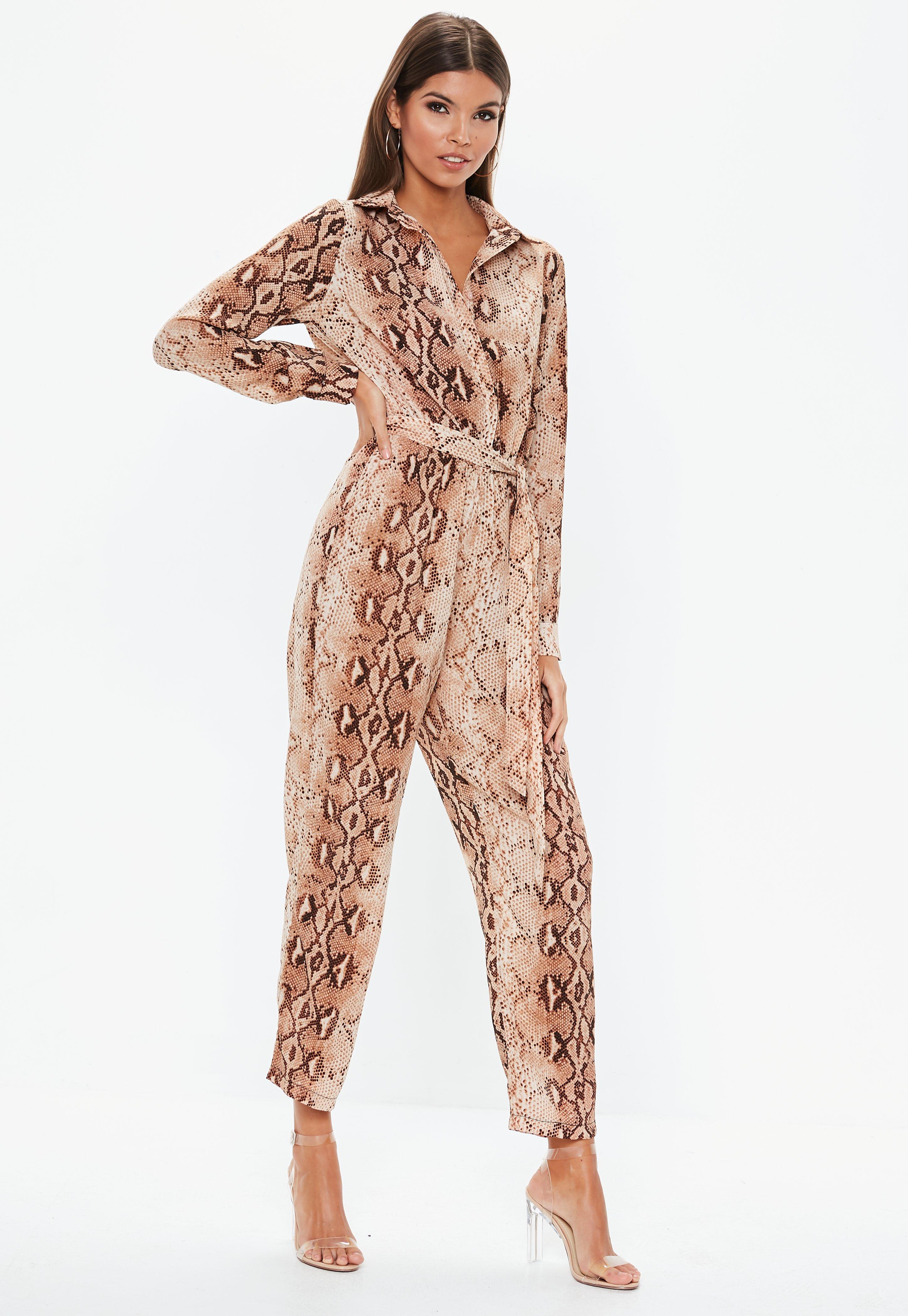 missguided snake print jumpsuit