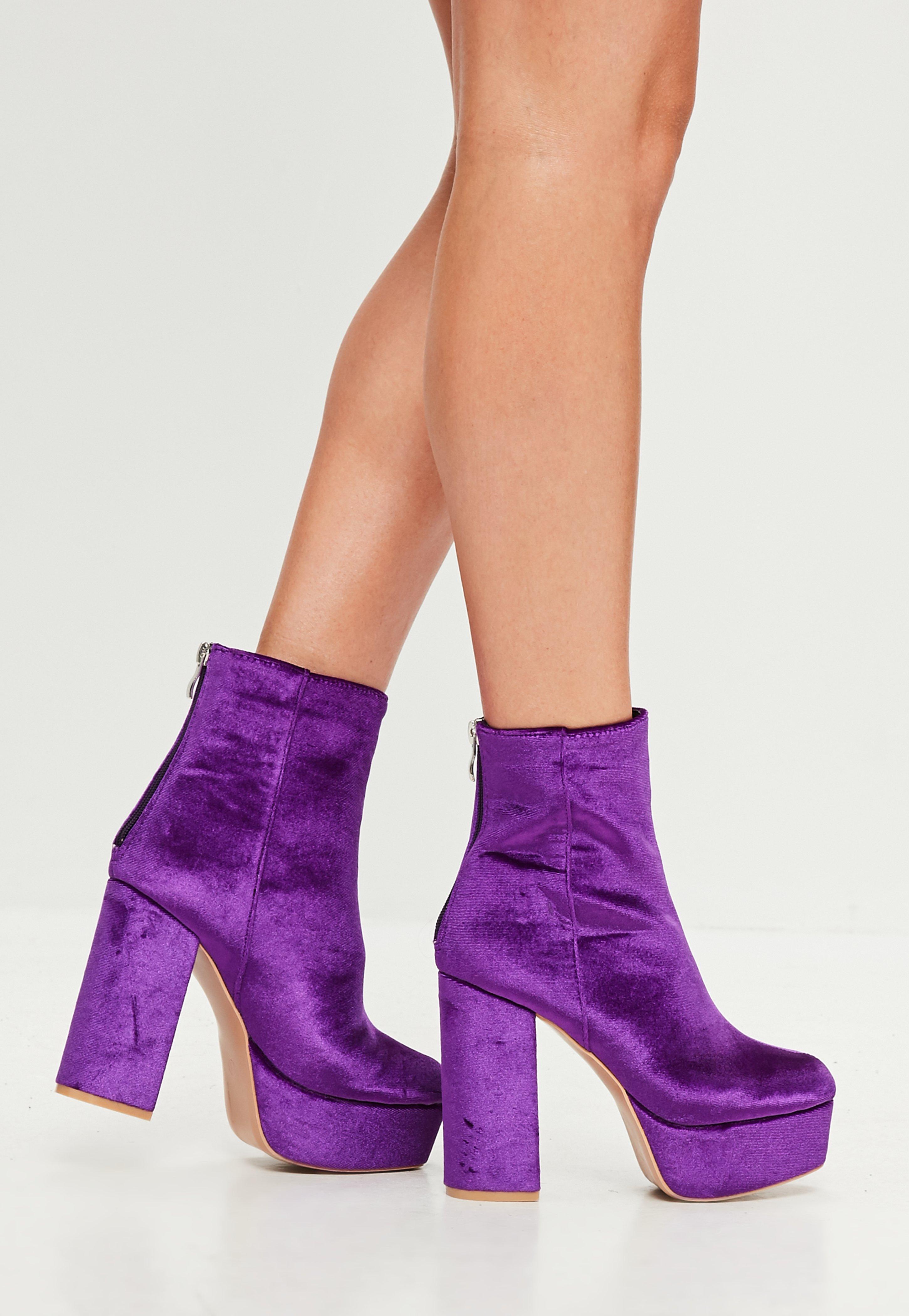 Missguided Purple Velvet Platform Heeled Ankle Boots - Lyst